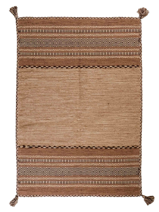 Handgewebter, moderner Indo Kelim Orientteppich von Khademi aus Baumwolle, beige. Geometrisches Design. Von Hand gewebt in Indien. Größe: 170x120cm. Teppichnummer: KB4-1662. Verkauf durch Jupiter Intl.