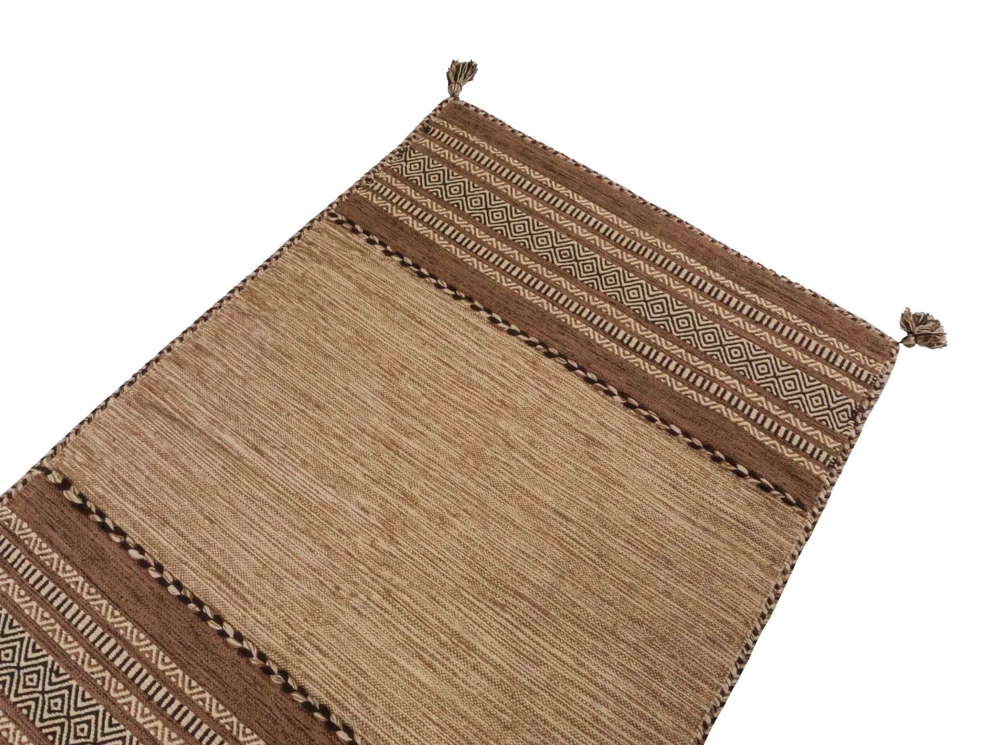 Handgewebter, moderner Indo Kelim Orientteppich von Khademi aus Baumwolle, beige. Geometrisches Design. Von Hand gewebt in Indien. Größe: 170x120cm. Teppichnummer: KB4-1662. Verkauf durch Jupiter Intl.