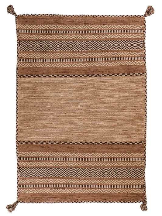 Handgewebter, moderner Indo Kelim Orientteppich von Khademi aus Baumwolle, beige. Geometrisches Design. Von Hand gewebt in Indien. Größe: 170x120cm. Teppichnummer: KB4-1663. Verkauf durch Jupiter Intl.