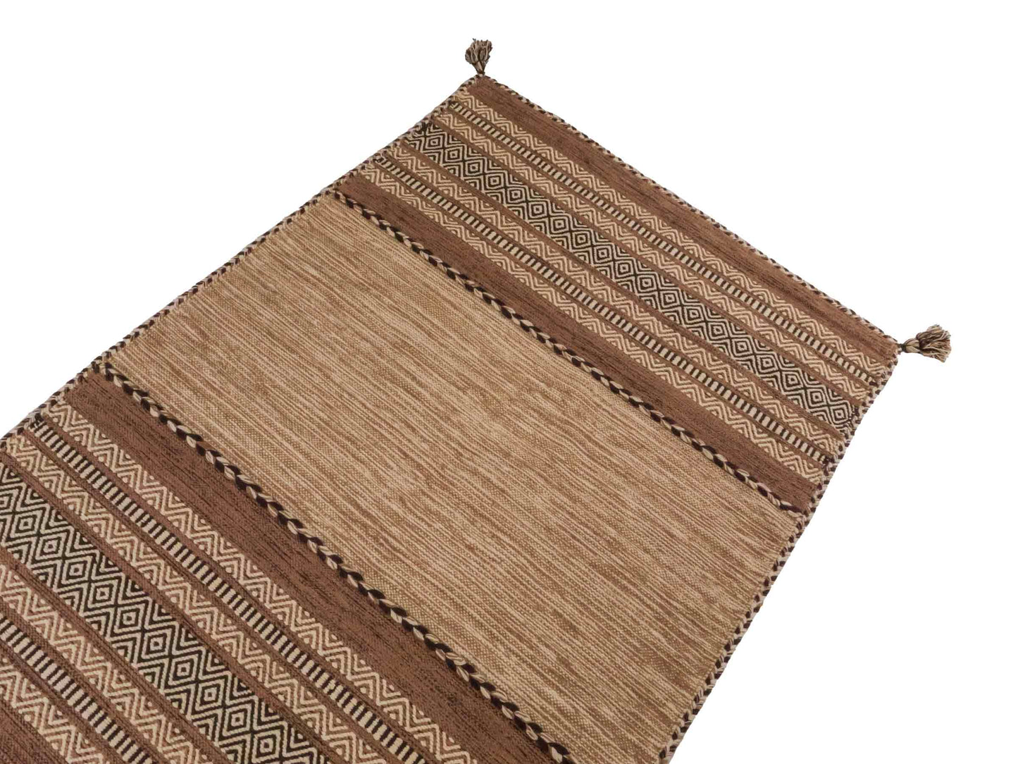 Handgewebter, moderner Indo Kelim Orientteppich von Khademi aus Baumwolle, beige. Geometrisches Design. Von Hand gewebt in Indien. Größe: 170x120cm. Teppichnummer: KB4-1663. Verkauf durch Jupiter Intl.