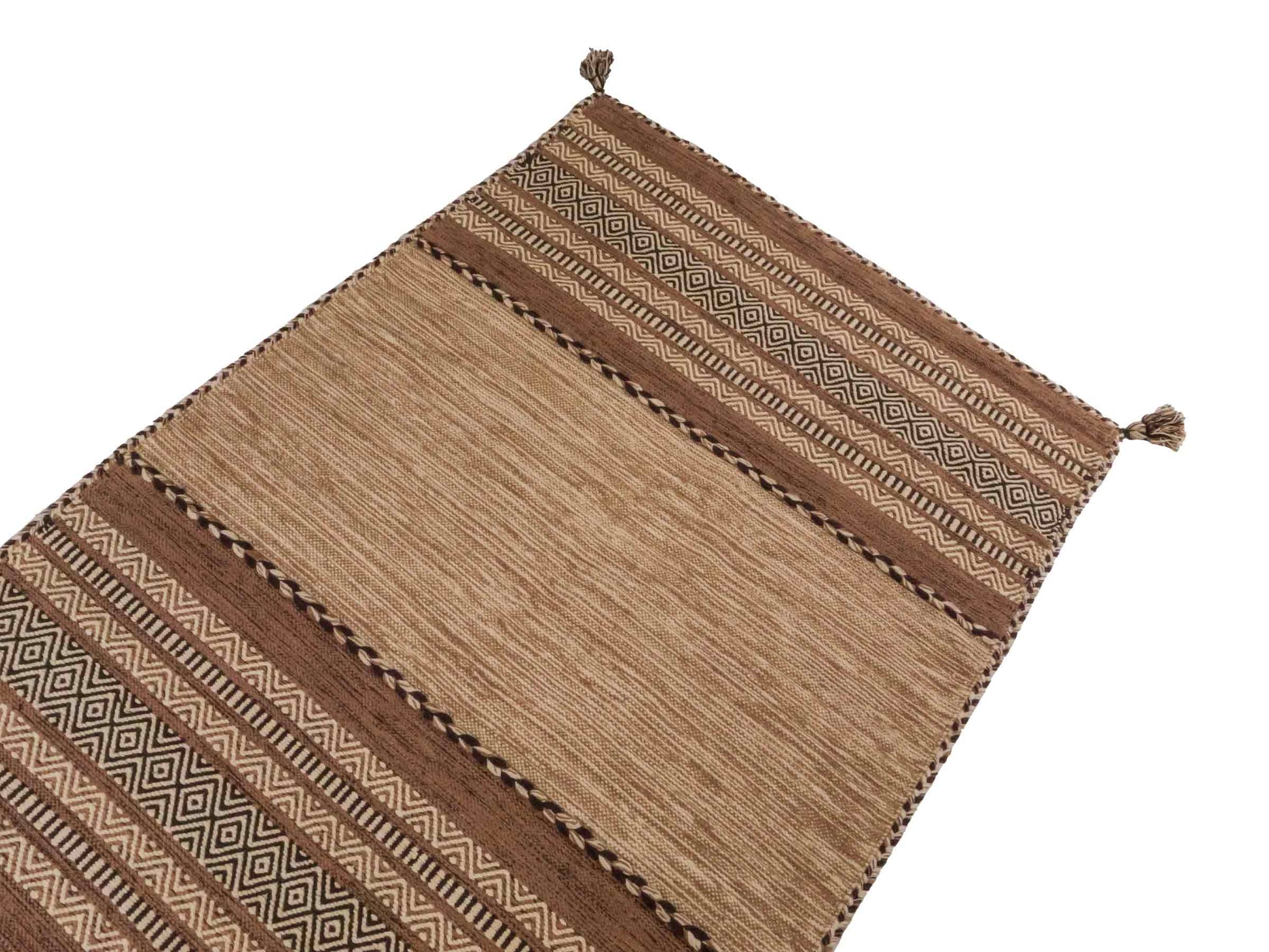 Handgewebter, moderner Indo Kelim Orientteppich von Khademi aus Baumwolle, beige. Geometrisches Design. Von Hand gewebt in Indien. Größe: 170x120cm. Teppichnummer: KB4-1663. Verkauf durch Jupiter Intl.