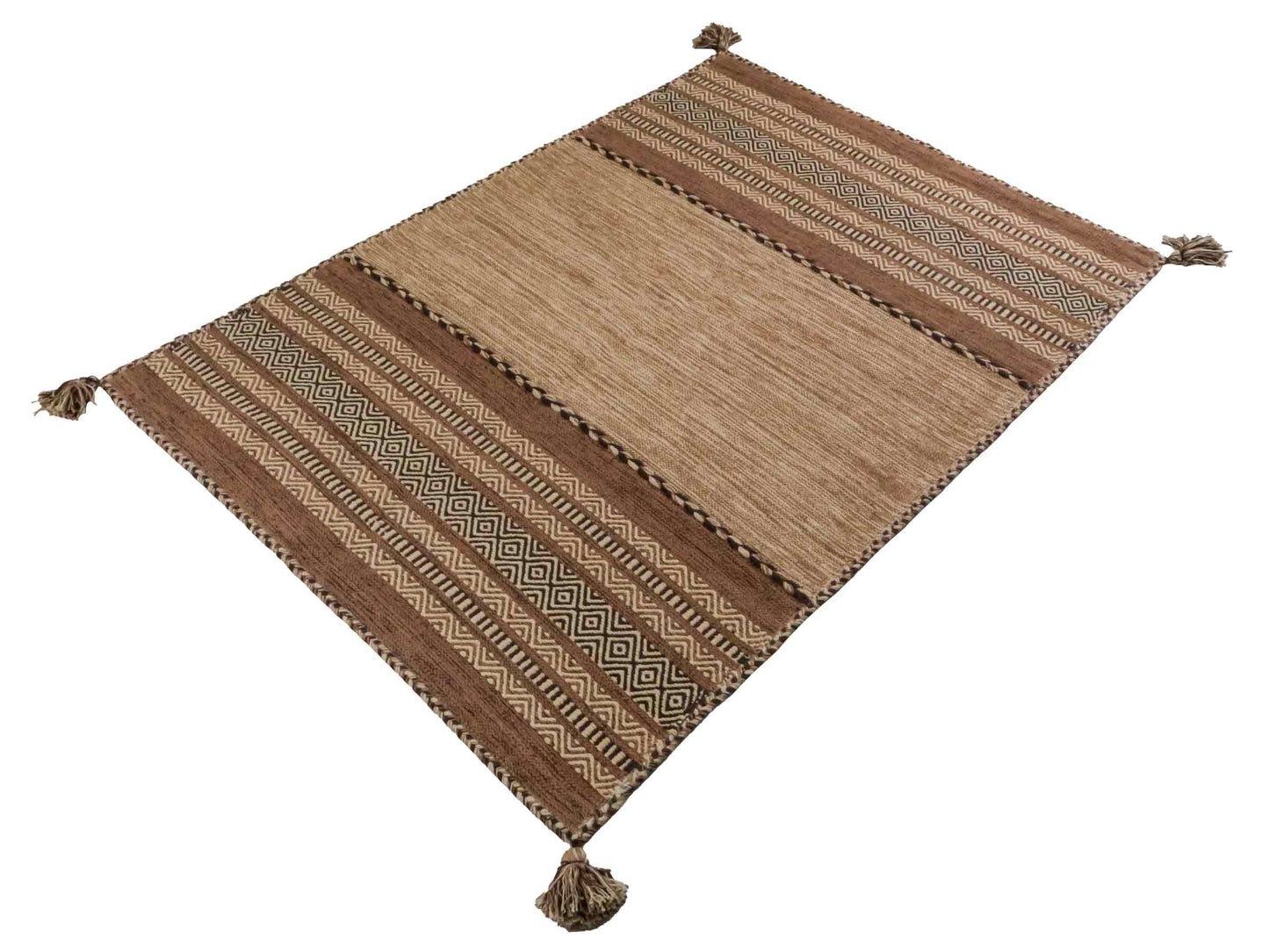 Handgewebter, moderner Indo Kelim Orientteppich von Khademi aus Baumwolle, beige. Geometrisches Design. Von Hand gewebt in Indien. Größe: 170x120cm. Teppichnummer: KB4-1664. Verkauf durch Jupiter Intl.