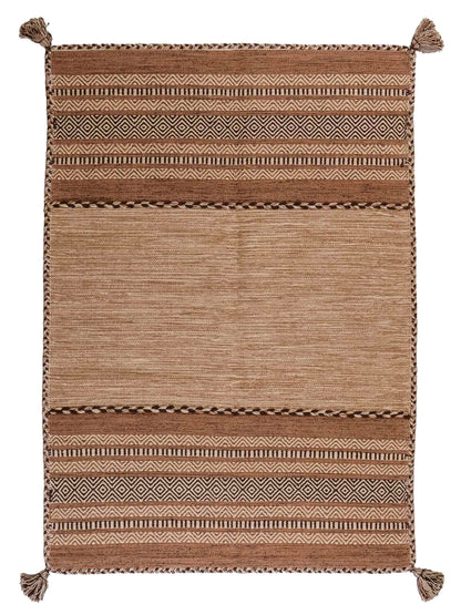Handgewebter, moderner Indo Kelim Orientteppich von Khademi aus Baumwolle, beige. Geometrisches Design. Von Hand gewebt in Indien. Größe: 170x120cm. Teppichnummer: KB4-1665. Verkauf durch Jupiter Intl.