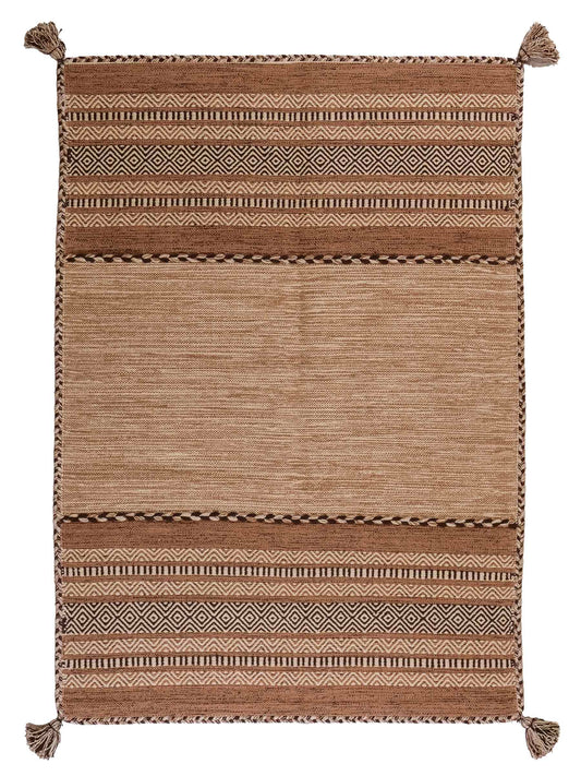 Handgewebter, moderner Indo Kelim Orientteppich von Khademi aus Baumwolle, beige. Geometrisches Design. Von Hand gewebt in Indien. Größe: 170x120cm. Teppichnummer: KB4-1665. Verkauf durch Jupiter Intl.