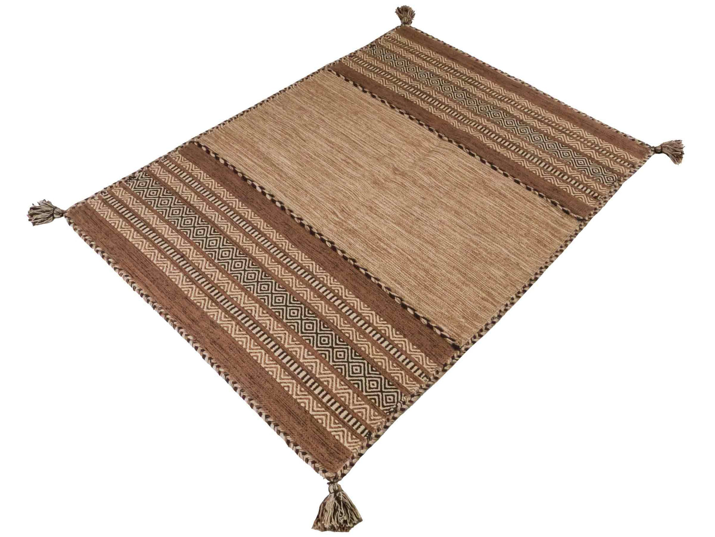 Handgewebter, moderner Indo Kelim Orientteppich von Khademi aus Baumwolle, beige. Geometrisches Design. Von Hand gewebt in Indien. Größe: 170x120cm. Teppichnummer: KB4-1665. Verkauf durch Jupiter Intl.
