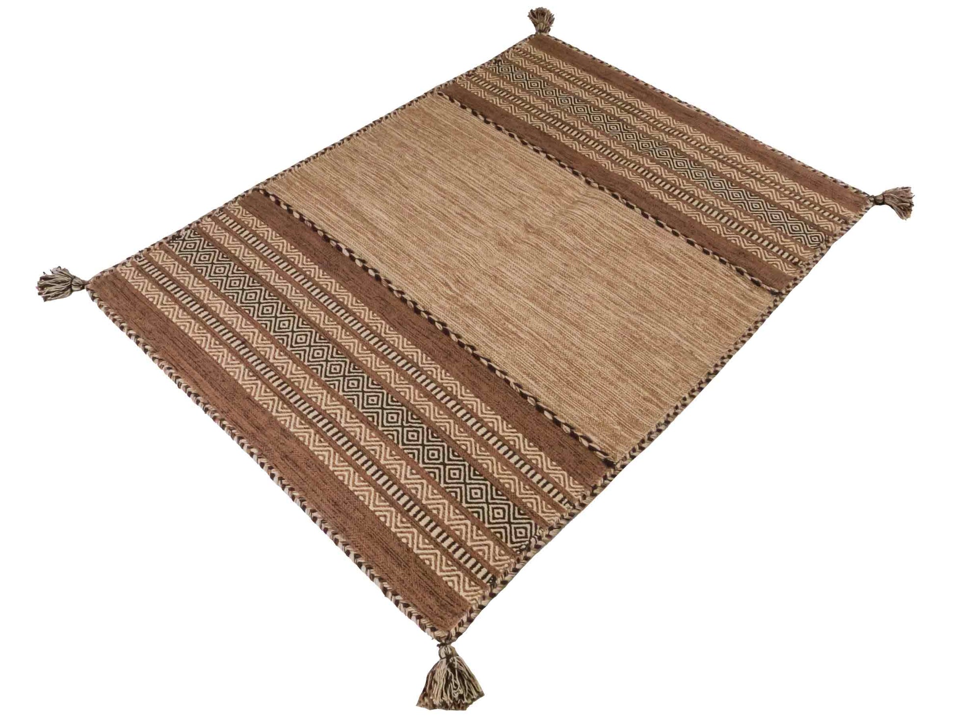 Handgewebter, moderner Indo Kelim Orientteppich von Khademi aus Baumwolle, beige. Geometrisches Design. Von Hand gewebt in Indien. Größe: 170x120cm. Teppichnummer: KB4-1665. Verkauf durch Jupiter Intl.