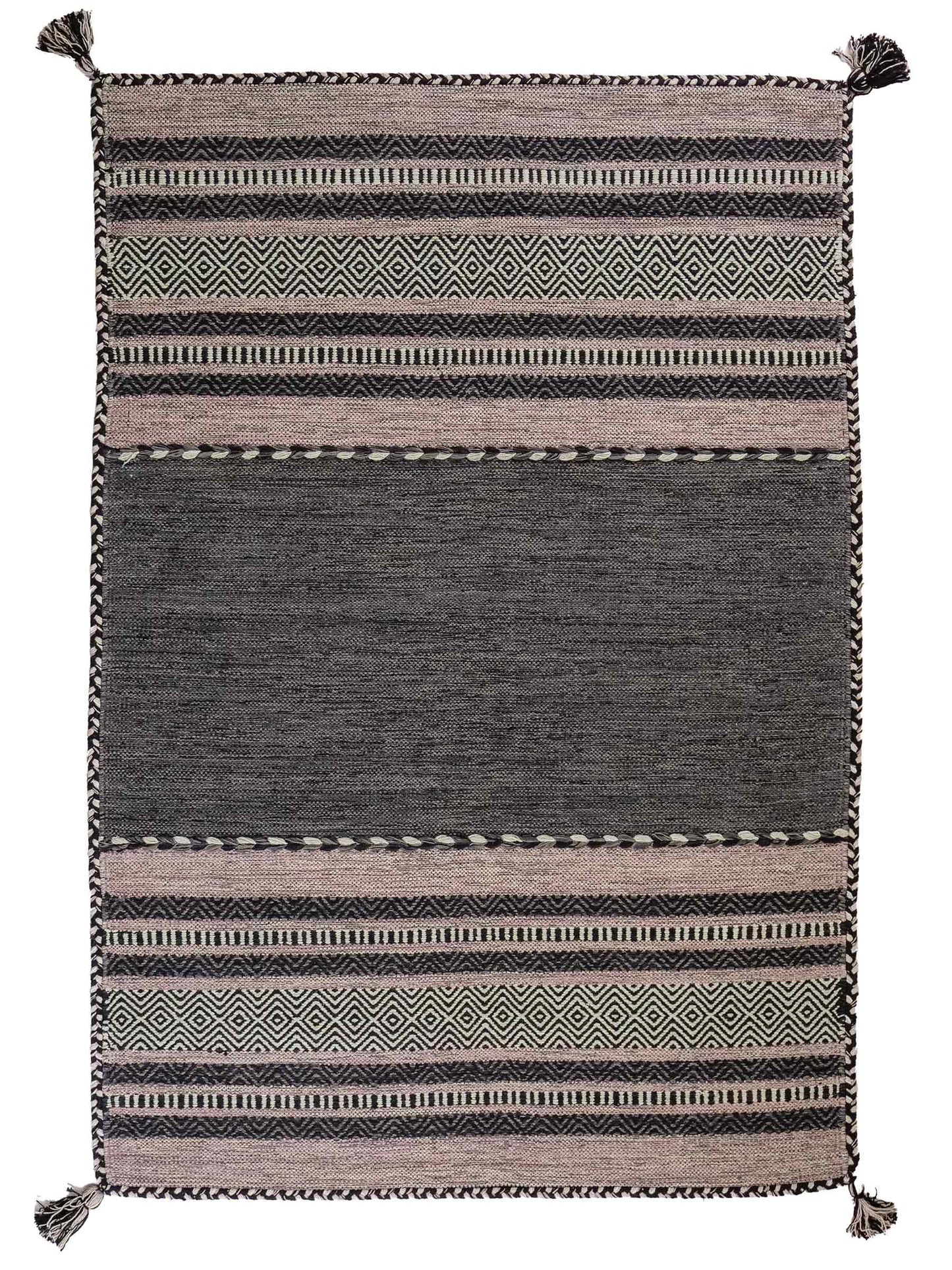 Handgewebter, moderner Indo Kelim Orientteppich von Khademi aus Baumwolle, navy. Geometrisches Design. Von Hand gewebt in Indien. Größe: 170x120cm. Teppichnummer: KB4-1666. Verkauf durch Jupiter Intl.