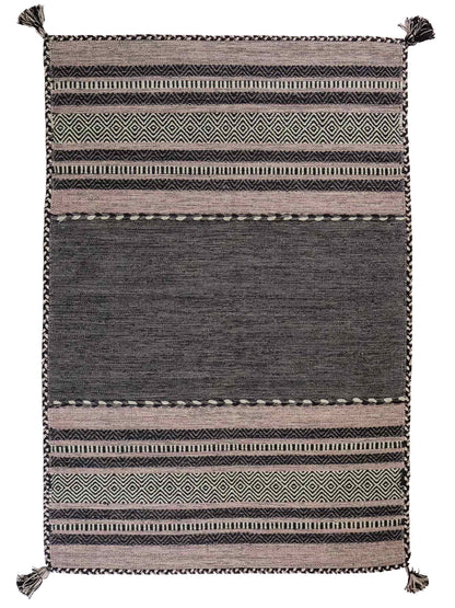 Handgewebter, moderner Indo Kelim Orientteppich von Khademi aus Baumwolle, navy. Geometrisches Design. Von Hand gewebt in Indien. Größe: 170x120cm. Teppichnummer: KB4-1666. Verkauf durch Jupiter Intl.