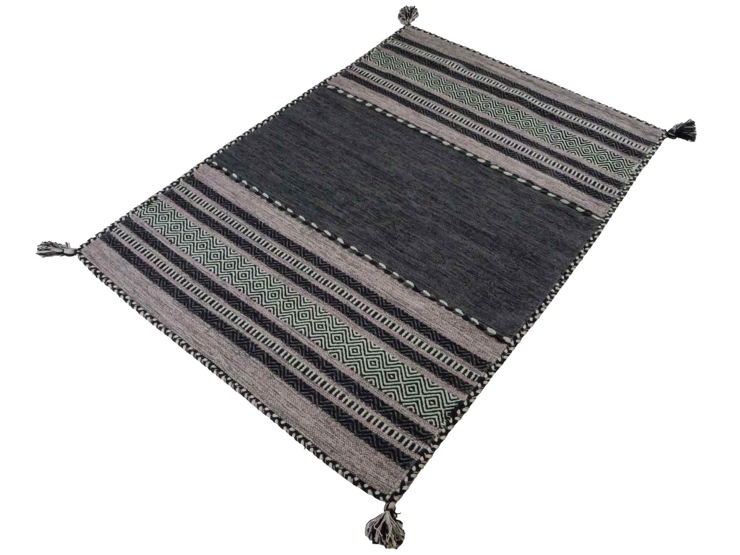 Handgewebter, moderner Indo Kelim Orientteppich von Khademi aus Baumwolle, navy. Geometrisches Design. Von Hand gewebt in Indien. Größe: 170x120cm. Teppichnummer: KB4-1666. Verkauf durch Jupiter Intl.