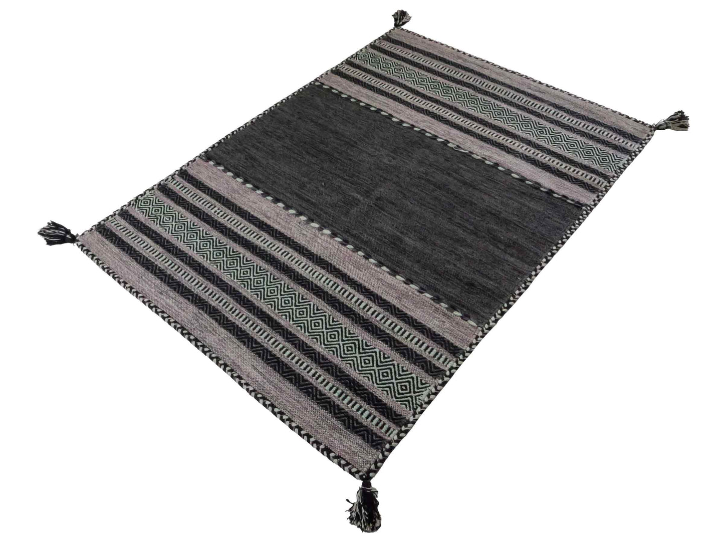 Handgewebter, moderner Indo Kelim Orientteppich von Khademi aus Baumwolle, navy. Geometrisches Design. Von Hand gewebt in Indien. Größe: 170x120cm. Teppichnummer: KB4-1667. Verkauf durch Jupiter Intl.