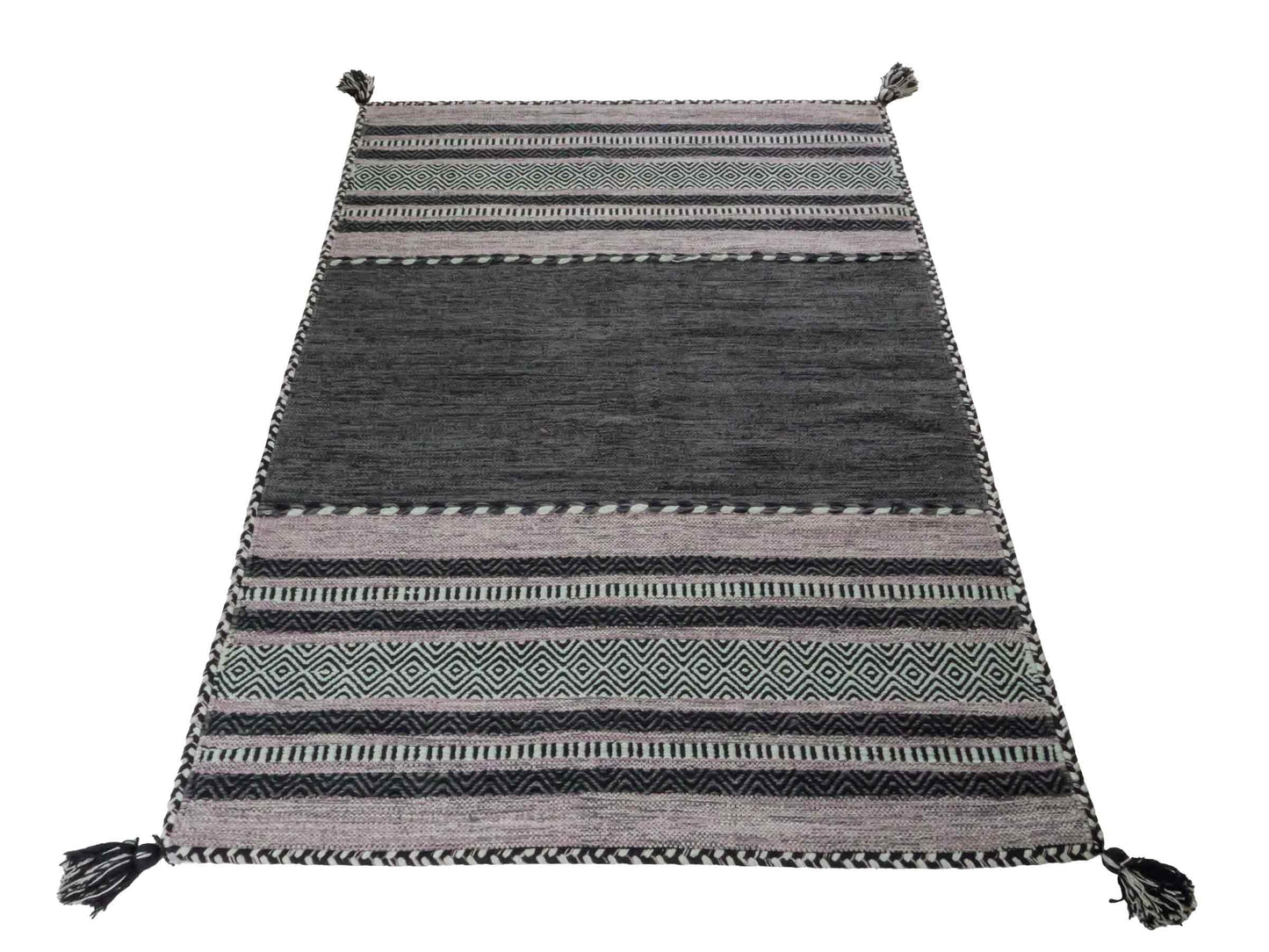 Handgewebter, moderner Indo Kelim Orientteppich von Khademi aus Baumwolle, navy. Geometrisches Design. Von Hand gewebt in Indien. Größe: 170x120cm. Teppichnummer: KB4-1667. Verkauf durch Jupiter Intl.
