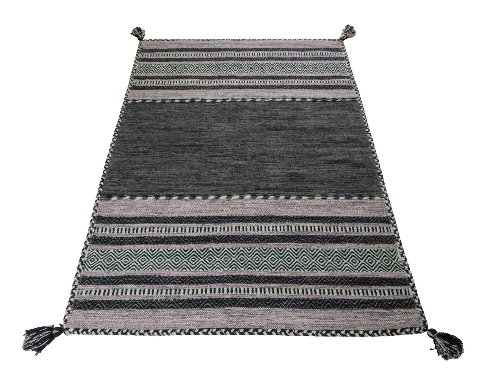 Handgewebter, moderner Indo Kelim Orientteppich von Khademi aus Baumwolle, navy. Geometrisches Design. Von Hand gewebt in Indien. Größe: 170x120cm. Teppichnummer: KB4-1667. Verkauf durch Jupiter Intl.