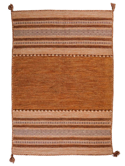 Handgewebter, moderner Indo Kelim Orientteppich von Khademi aus Baumwolle, braun. Geometrisches Design. Von Hand gewebt in Indien. Größe: 190x130cm. Teppichnummer: KB4-1669. Verkauf durch Jupiter Intl.