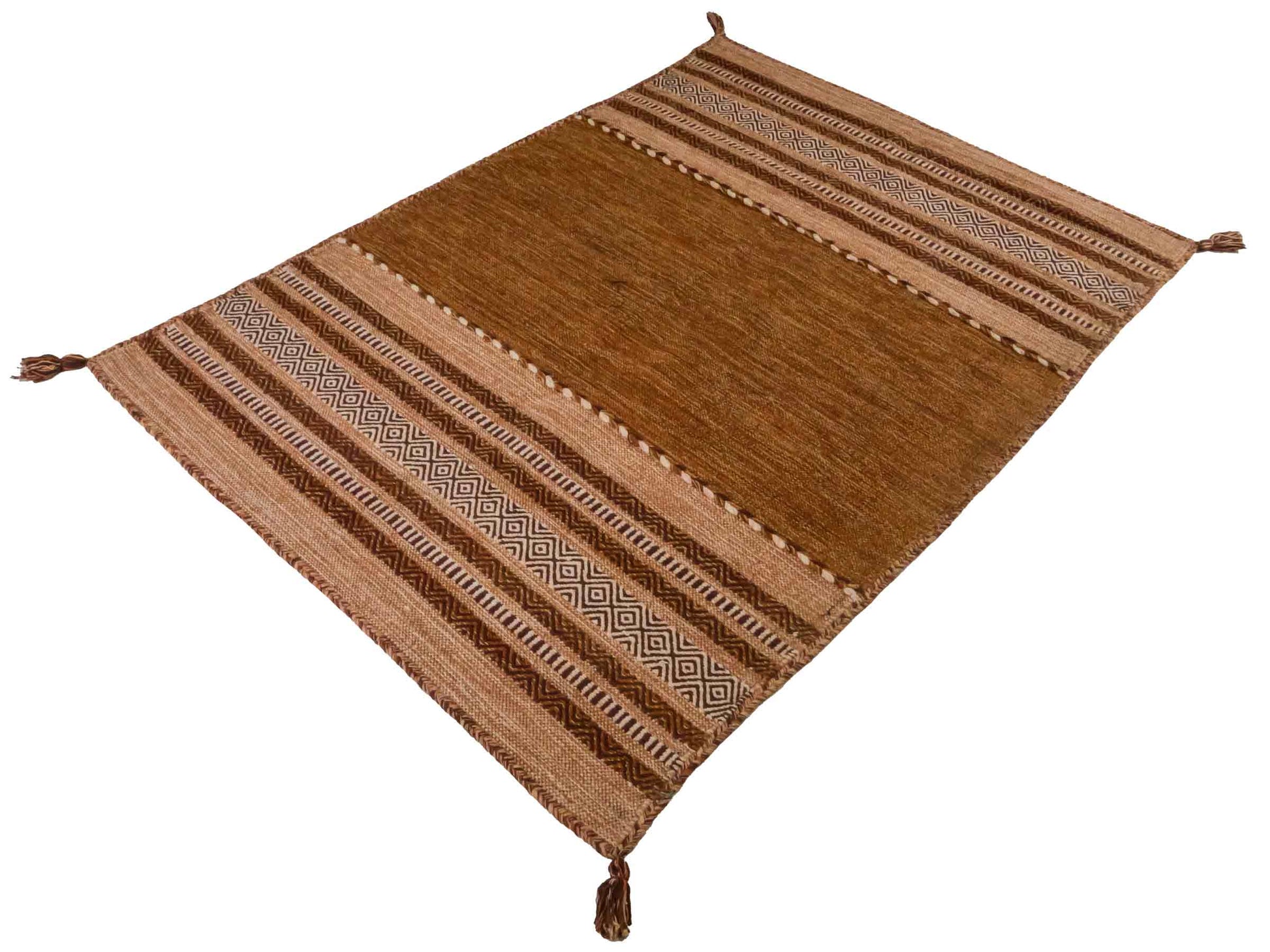 Handgewebter, moderner Indo Kelim Orientteppich von Khademi aus Baumwolle, braun. Geometrisches Design. Von Hand gewebt in Indien. Größe: 190x130cm. Teppichnummer: KB4-1669. Verkauf durch Jupiter Intl.