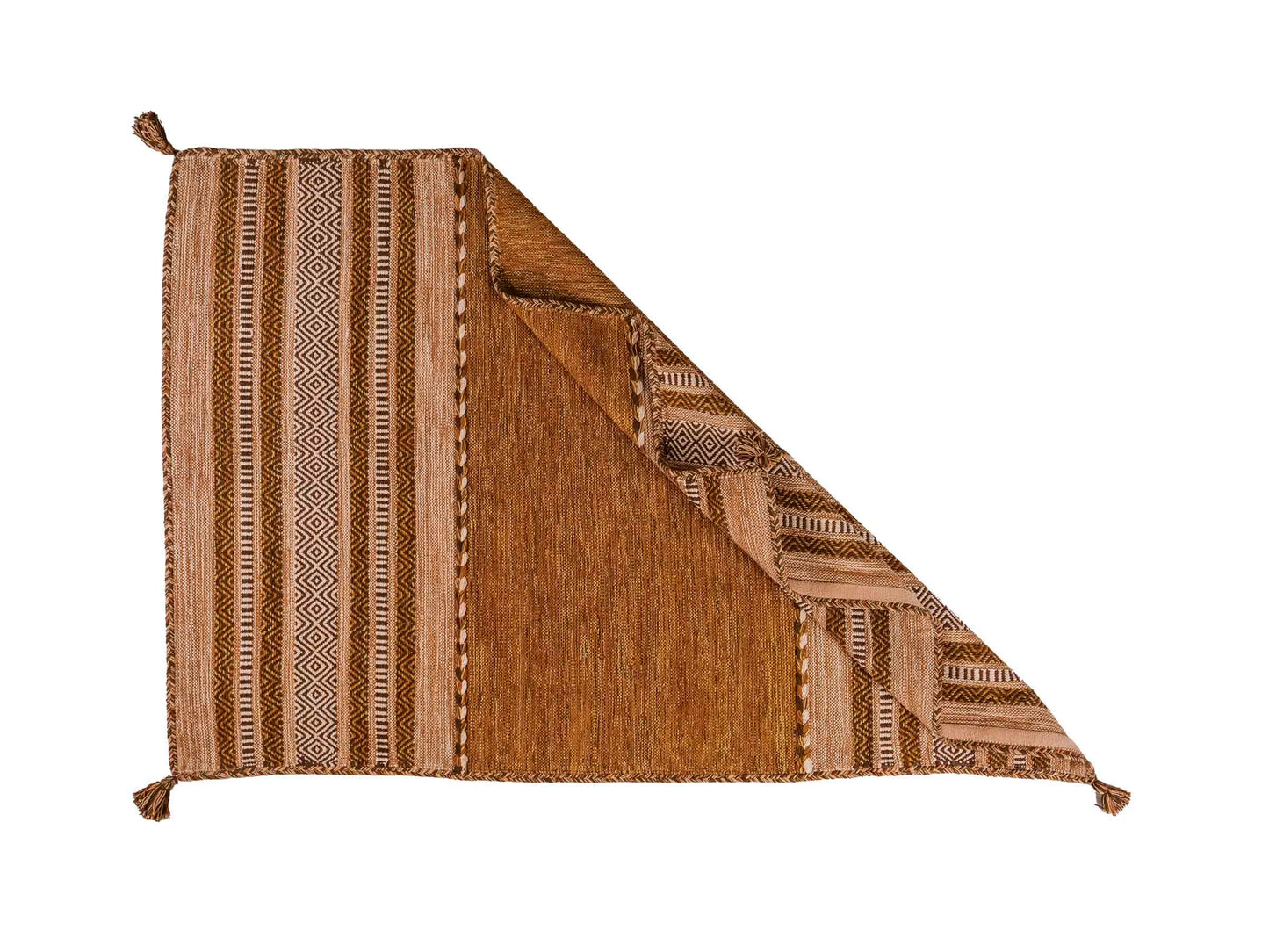 Handgewebter, moderner Indo Kelim Orientteppich von Khademi aus Baumwolle, braun. Geometrisches Design. Von Hand gewebt in Indien. Größe: 190x130cm. Teppichnummer: KB4-1670. Verkauf durch Jupiter Intl.