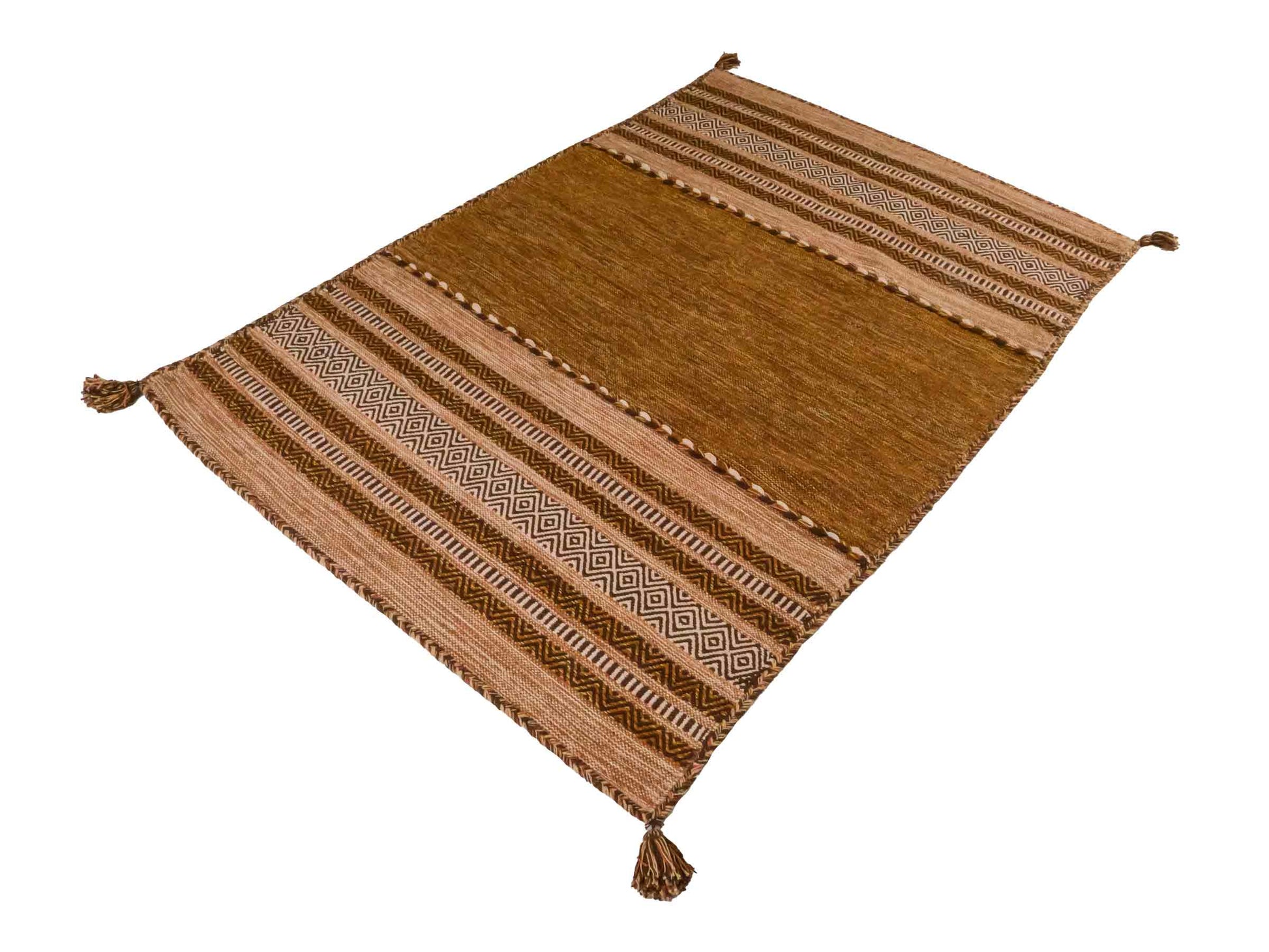 Handgewebter, moderner Indo Kelim Orientteppich von Khademi aus Baumwolle, braun. Geometrisches Design. Von Hand gewebt in Indien. Größe: 190x130cm. Teppichnummer: KB4-1670. Verkauf durch Jupiter Intl.