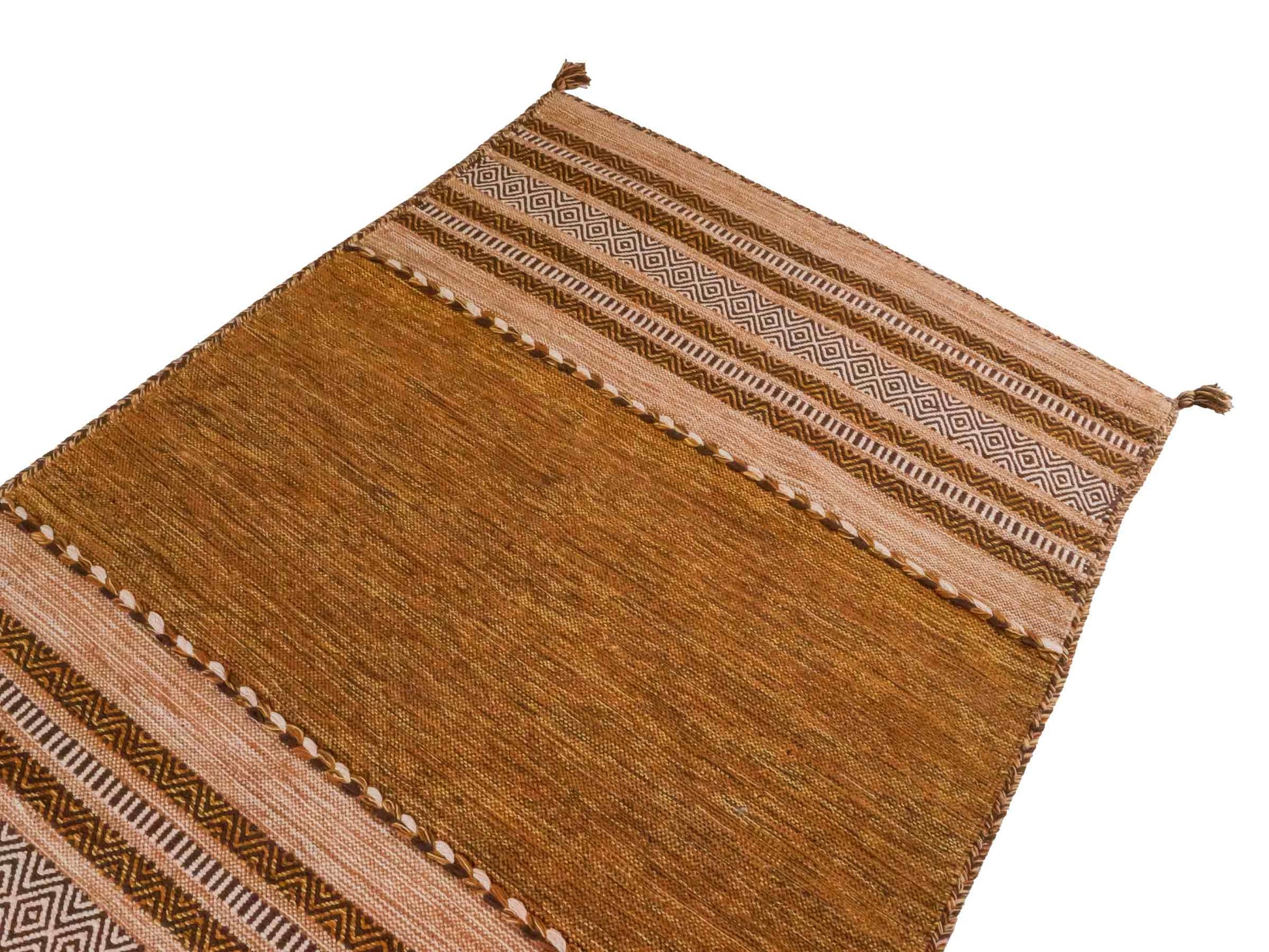 Handgewebter, moderner Indo Kelim Orientteppich von Khademi aus Baumwolle, braun. Geometrisches Design. Von Hand gewebt in Indien. Größe: 190x130cm. Teppichnummer: KB4-1670. Verkauf durch Jupiter Intl.