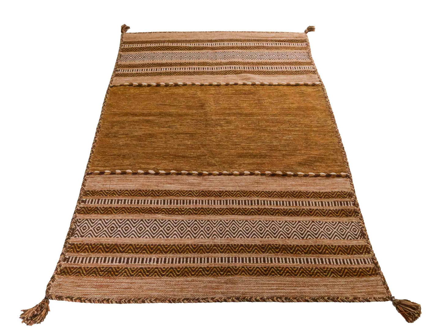 Handgewebter, moderner Indo Kelim Orientteppich von Khademi aus Baumwolle, braun. Geometrisches Design. Von Hand gewebt in Indien. Größe: 190x130cm. Teppichnummer: KB4-1670. Verkauf durch Jupiter Intl.