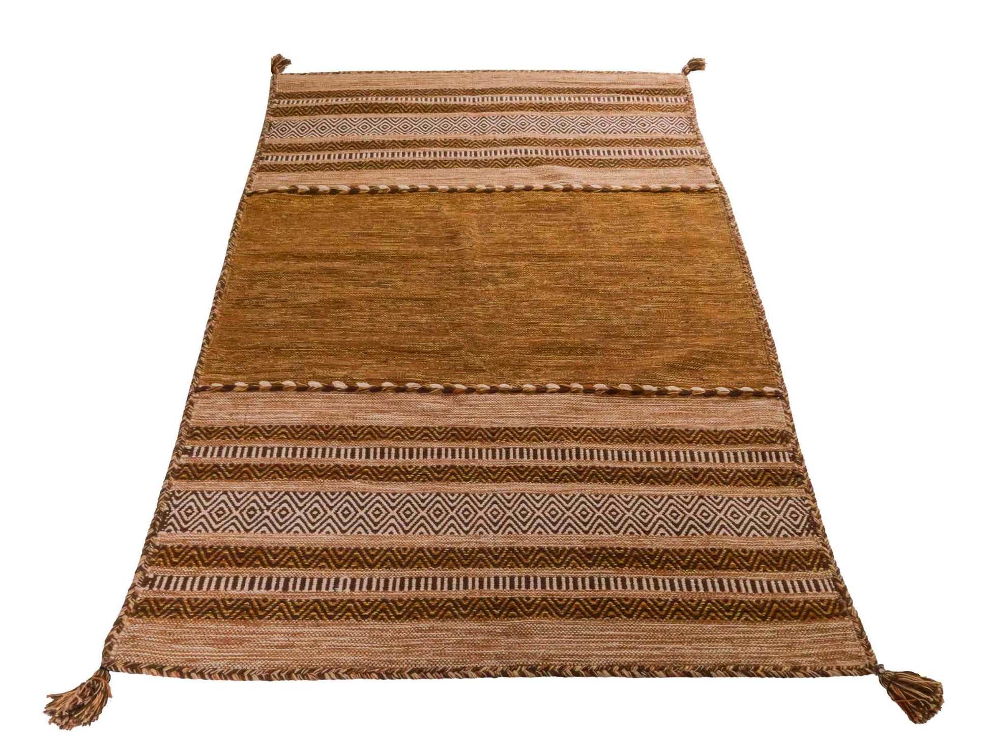 Handgewebter, moderner Indo Kelim Orientteppich von Khademi aus Baumwolle, braun. Geometrisches Design. Von Hand gewebt in Indien. Größe: 190x130cm. Teppichnummer: KB4-1670. Verkauf durch Jupiter Intl.