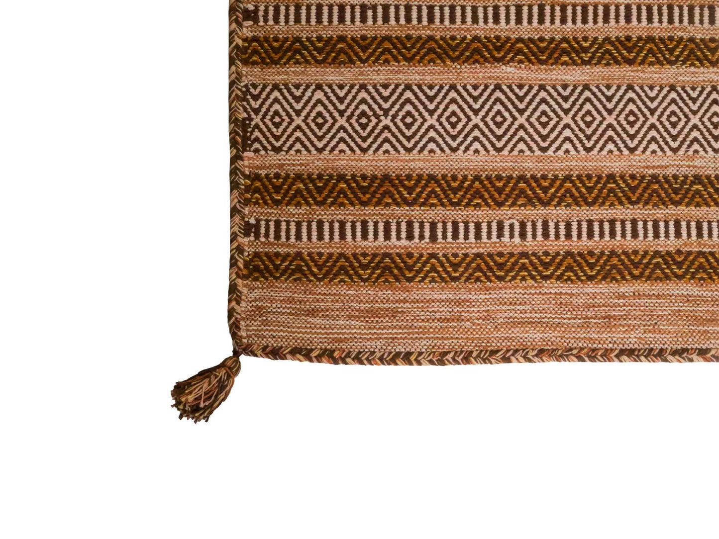 Handgewebter, moderner Indo Kelim Orientteppich von Khademi aus Baumwolle, braun. Geometrisches Design. Von Hand gewebt in Indien. Größe: 190x130cm. Teppichnummer: KB4-1670. Verkauf durch Jupiter Intl.