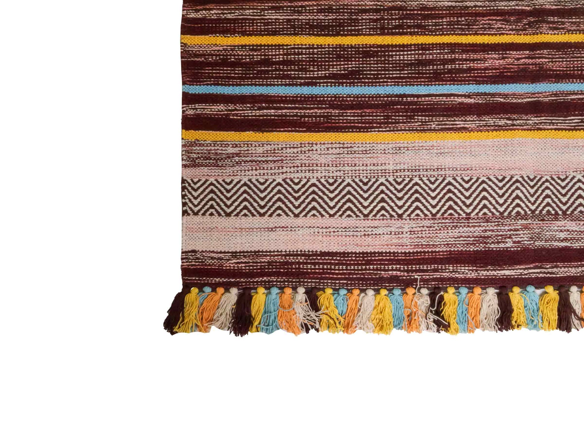 Handgewebter, moderner Indo Kelim Orientteppich von Khademi aus Baumwolle, dunkelrot, mehrfarbig. Geometrisches Design. Von Hand gewebt in Indien. Größe: 190x130cm. Teppichnummer: KB4-1674. Verkauf durch Jupiter Intl.