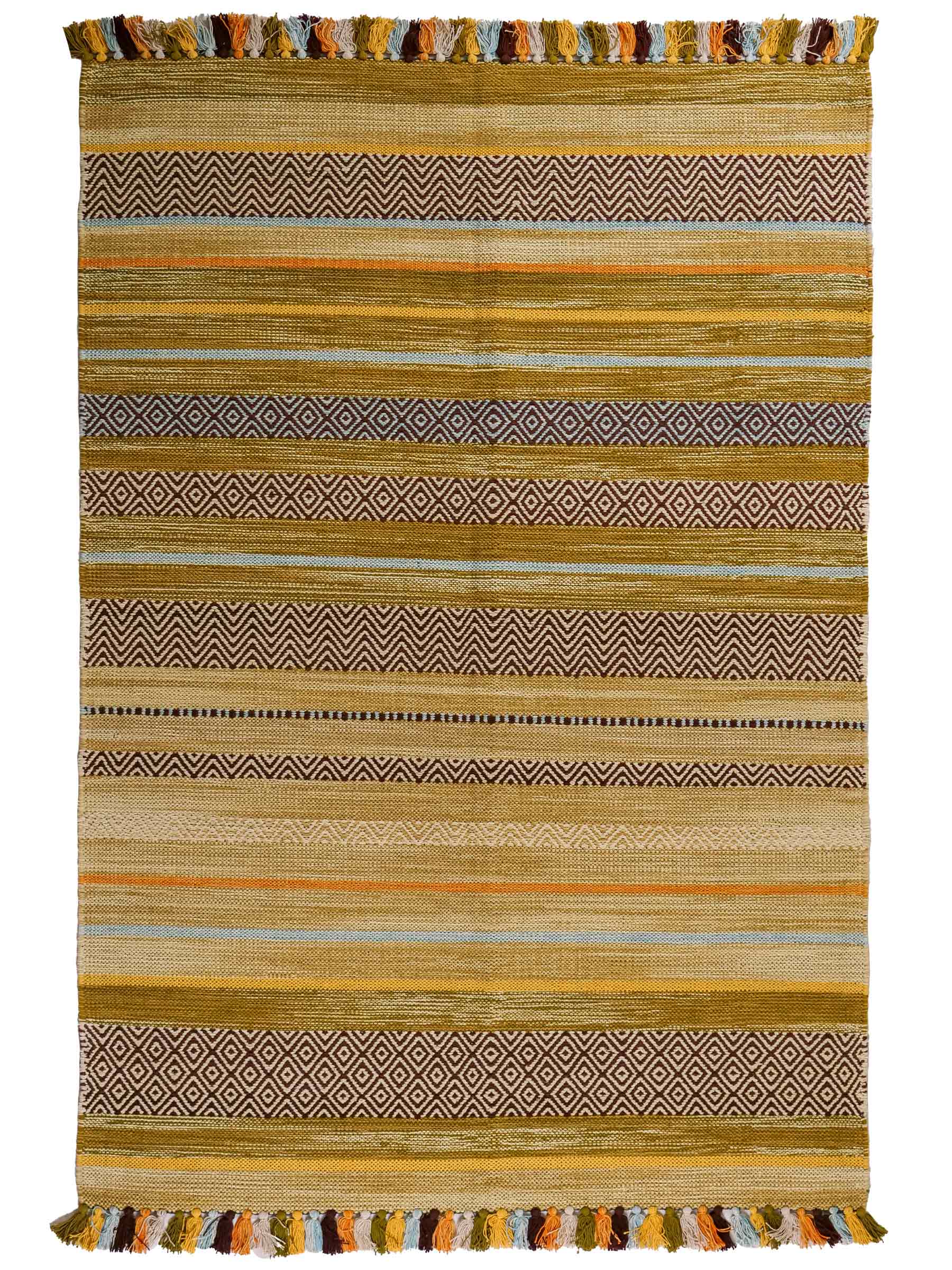 Handgewebter, moderner Indo Kelim Orientteppich von Khademi aus Baumwolle, grün, mehrfarbig. Geometrisches Design. Von Hand gewebt in Indien. Größe: 190x130cm. Teppichnummer: KB4-1671. Verkauf durch Jupiter Intl.