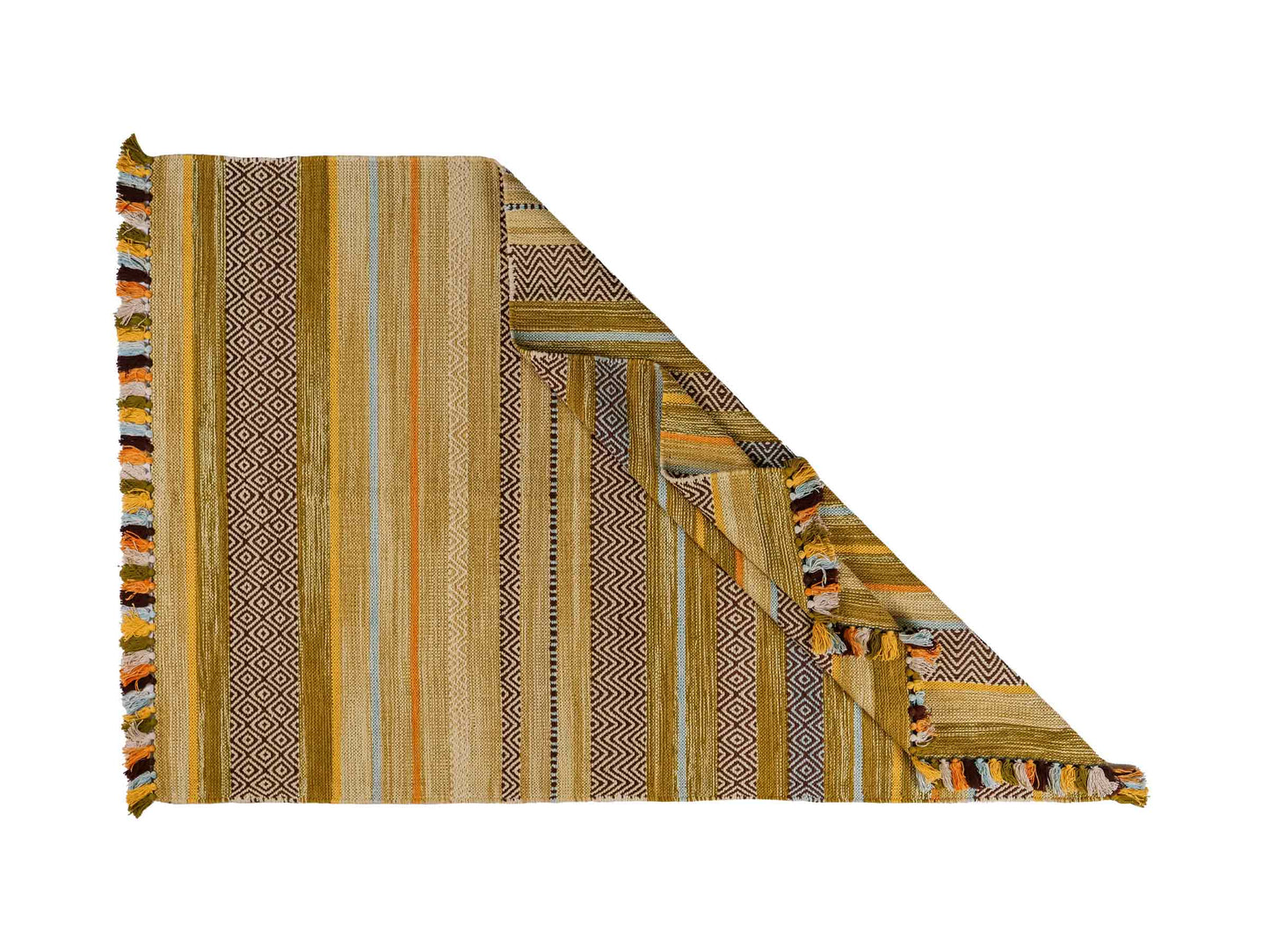 Handgewebter, moderner Indo Kelim Orientteppich von Khademi aus Baumwolle, grün, mehrfarbig. Geometrisches Design. Von Hand gewebt in Indien. Größe: 190x130cm. Teppichnummer: KB4-1671. Verkauf durch Jupiter Intl.