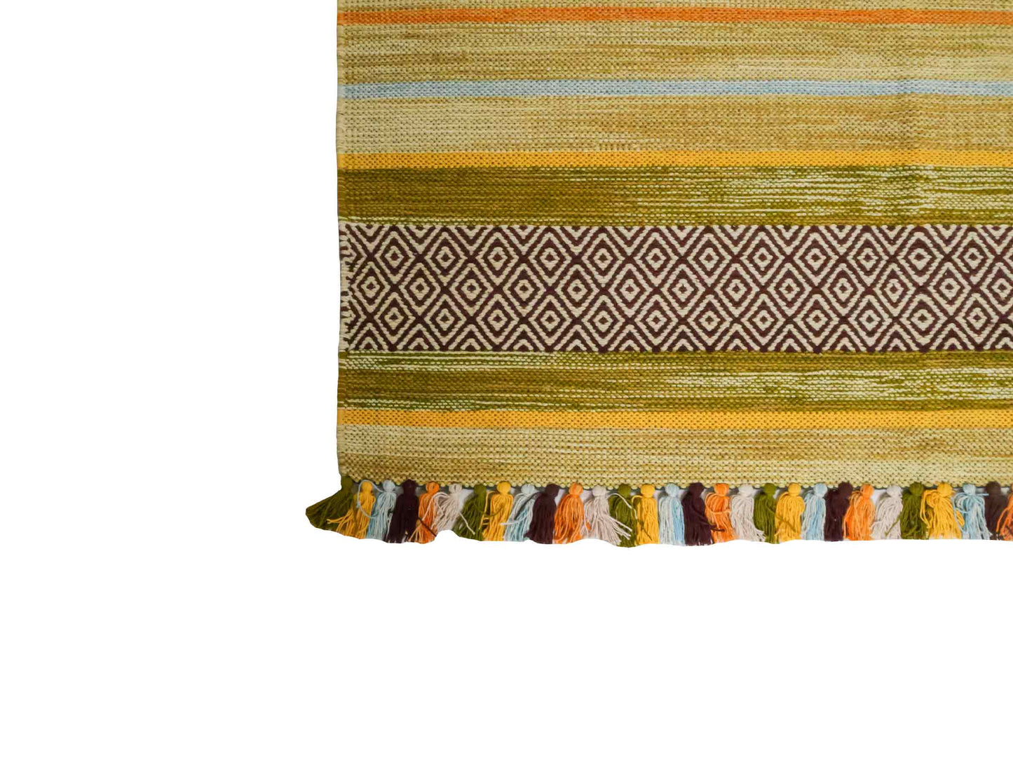 Handgewebter, moderner Indo Kelim Orientteppich von Khademi aus Baumwolle, grün, mehrfarbig. Geometrisches Design. Von Hand gewebt in Indien. Größe: 190x130cm. Teppichnummer: KB4-1671. Verkauf durch Jupiter Intl.