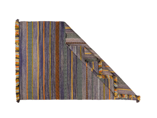 Handgewebter, moderner Indo Kelim Orientteppich von Khademi aus Baumwolle, navy, mehrfarbig. Geometrisches Design. Von Hand gewebt in Indien. Größe: 190x130cm. Teppichnummer: KB4-1672. Verkauf durch Jupiter Intl.