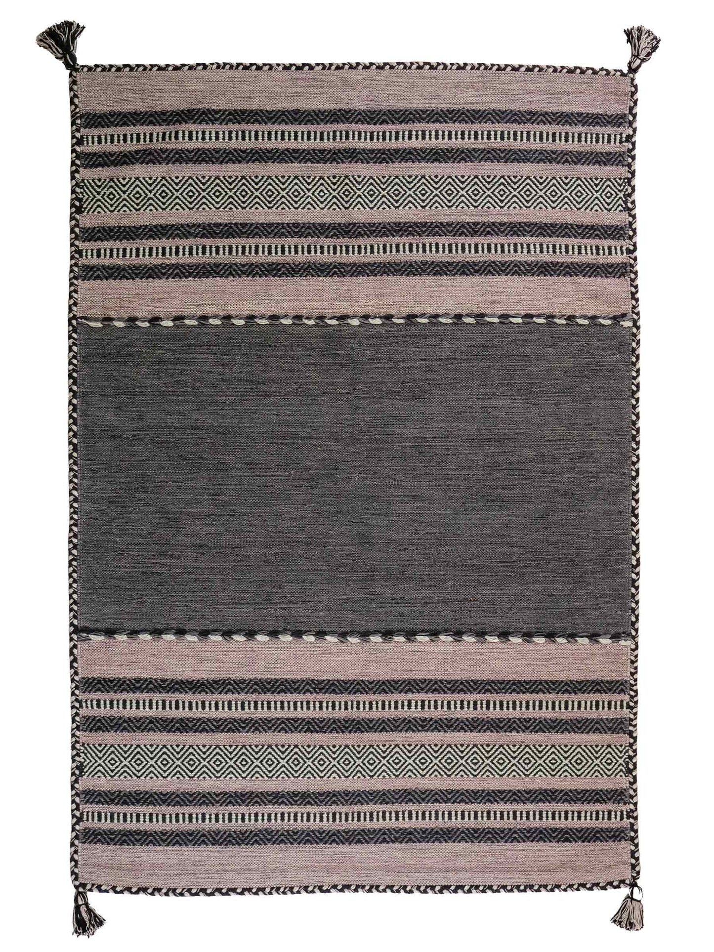 Handgewebter, moderner Indo Kelim Orientteppich von Khademi aus Baumwolle, navy. Geometrisches Design. Von Hand gewebt in Indien. Größe: 190x130cm. Teppichnummer: KB4-1668. Verkauf durch Jupiter Intl.