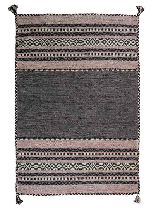 Handgewebter, moderner Indo Kelim Orientteppich von Khademi aus Baumwolle, navy. Geometrisches Design. Von Hand gewebt in Indien. Größe: 190x130cm. Teppichnummer: KB4-1668. Verkauf durch Jupiter Intl.