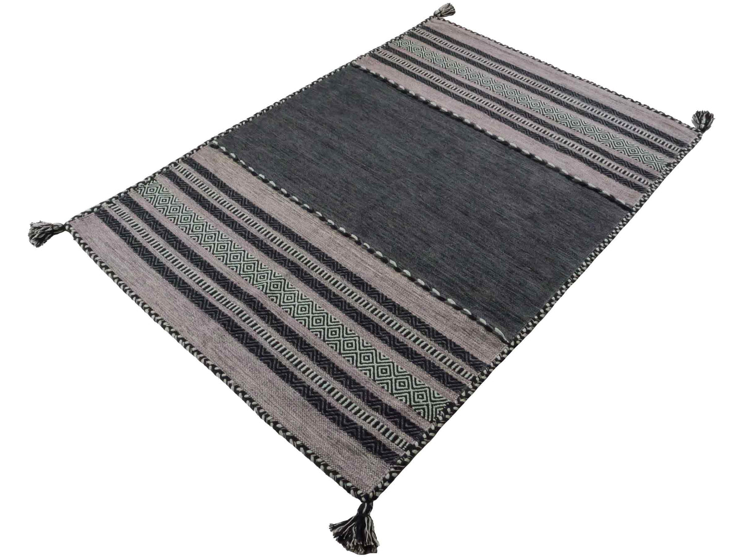 Handgewebter, moderner Indo Kelim Orientteppich von Khademi aus Baumwolle, navy. Geometrisches Design. Von Hand gewebt in Indien. Größe: 190x130cm. Teppichnummer: KB4-1668. Verkauf durch Jupiter Intl.