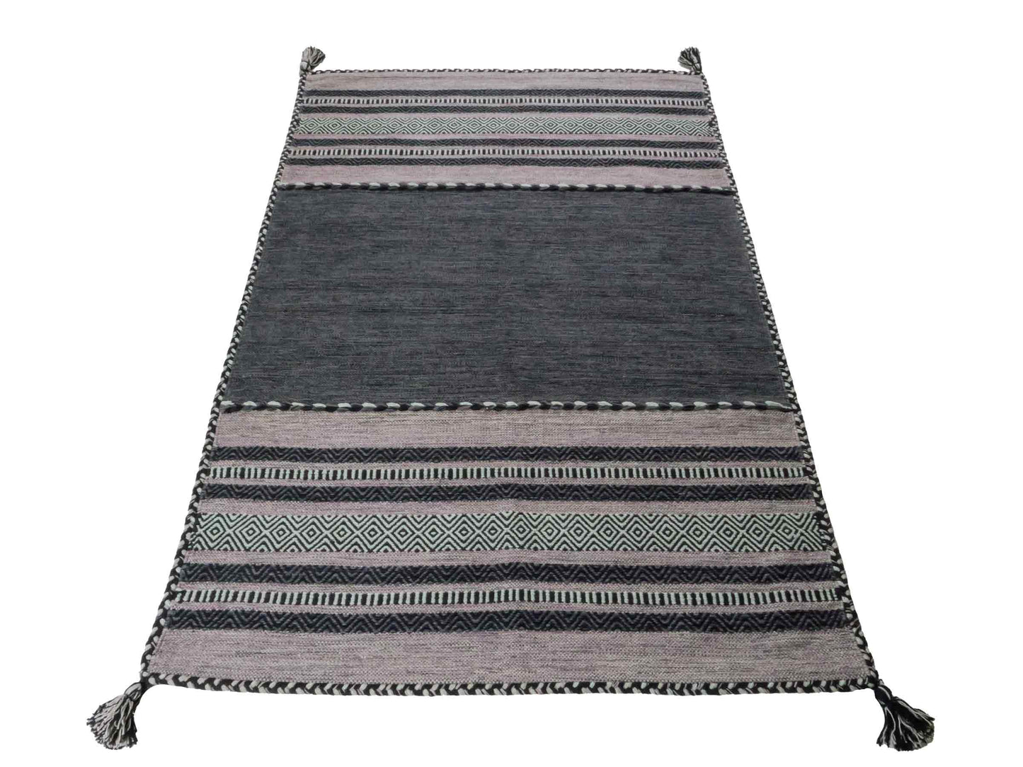 Handgewebter, moderner Indo Kelim Orientteppich von Khademi aus Baumwolle, navy. Geometrisches Design. Von Hand gewebt in Indien. Größe: 190x130cm. Teppichnummer: KB4-1668. Verkauf durch Jupiter Intl.