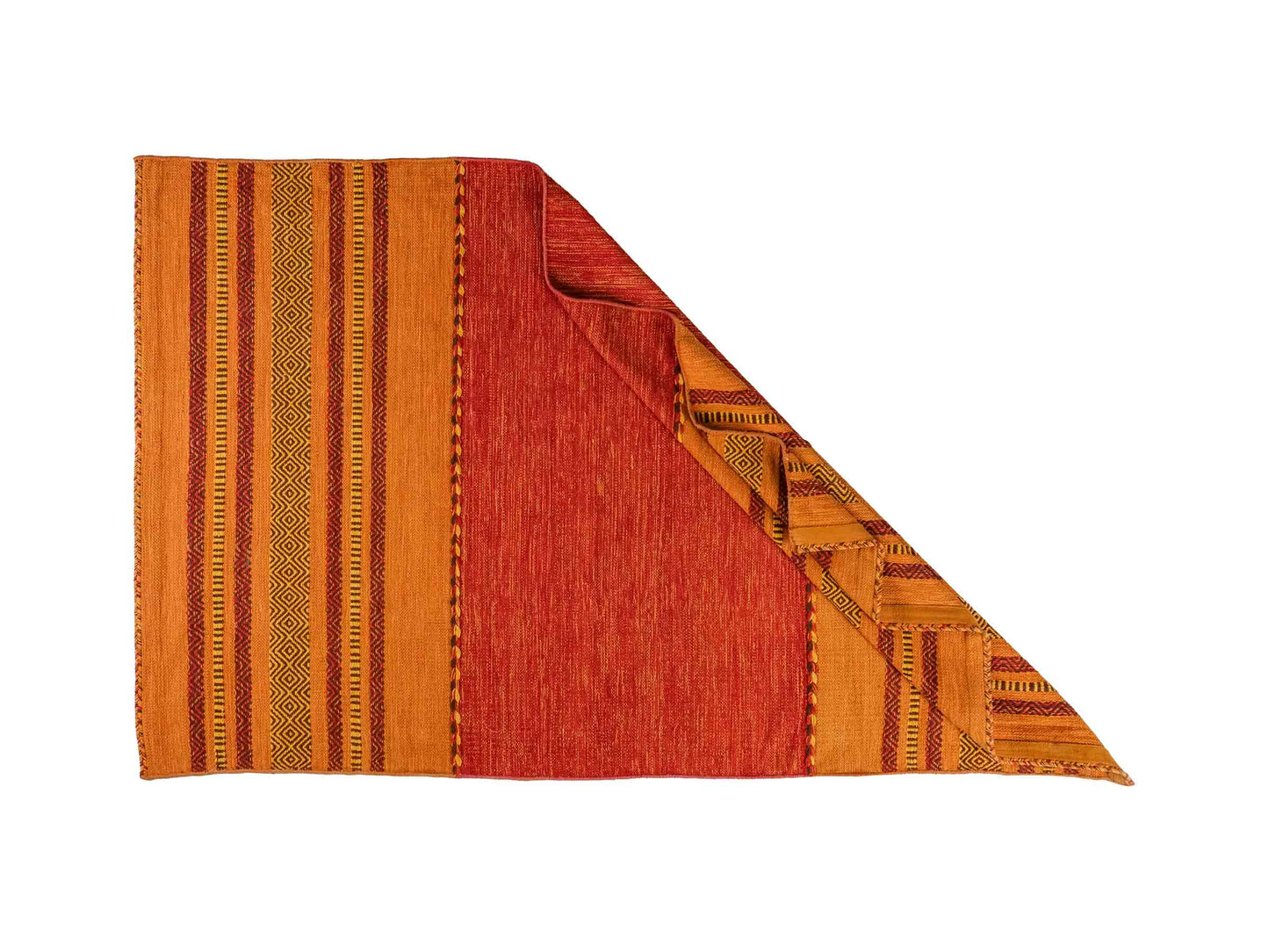 Handgewebter, moderner Indo Kelim Orientteppich von Khademi aus Baumwolle, orange. Geometrisches Design. Von Hand gewebt in Indien. Größe: 230x140cm. Teppichnummer: KB4-1677. Verkauf durch Jupiter Intl.