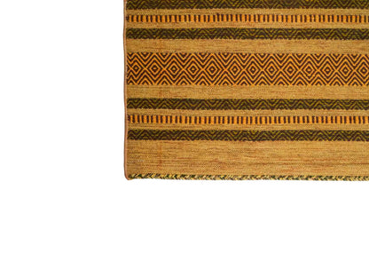 Handgewebter, moderner Indo Kelim Orientteppich von Khademi aus Baumwolle, grün-gelb. Geometrisches Design. Von Hand gewebt in Indien. Größe: 230x150cm. Teppichnummer: KB4-1678. Verkauf durch Jupiter Intl.