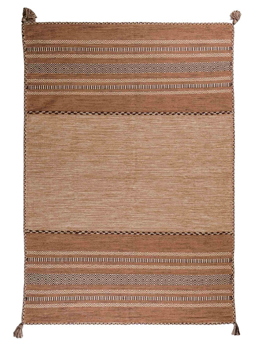 Handgewebter, moderner Indo Kelim Orientteppich von Khademi aus Baumwolle, beige. Geometrisches Design. Von Hand gewebt in Indien. Größe: 230x170cm. Teppichnummer: KB4-1689. Verkauf durch Jupiter Intl.