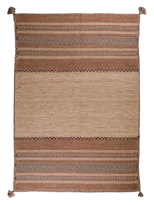 Handgewebter, moderner Indo Kelim Orientteppich von Khademi aus Baumwolle, beige. Geometrisches Design. Von Hand gewebt in Indien. Größe: 230x170cm. Teppichnummer: KB4-1690. Verkauf durch Jupiter Intl.