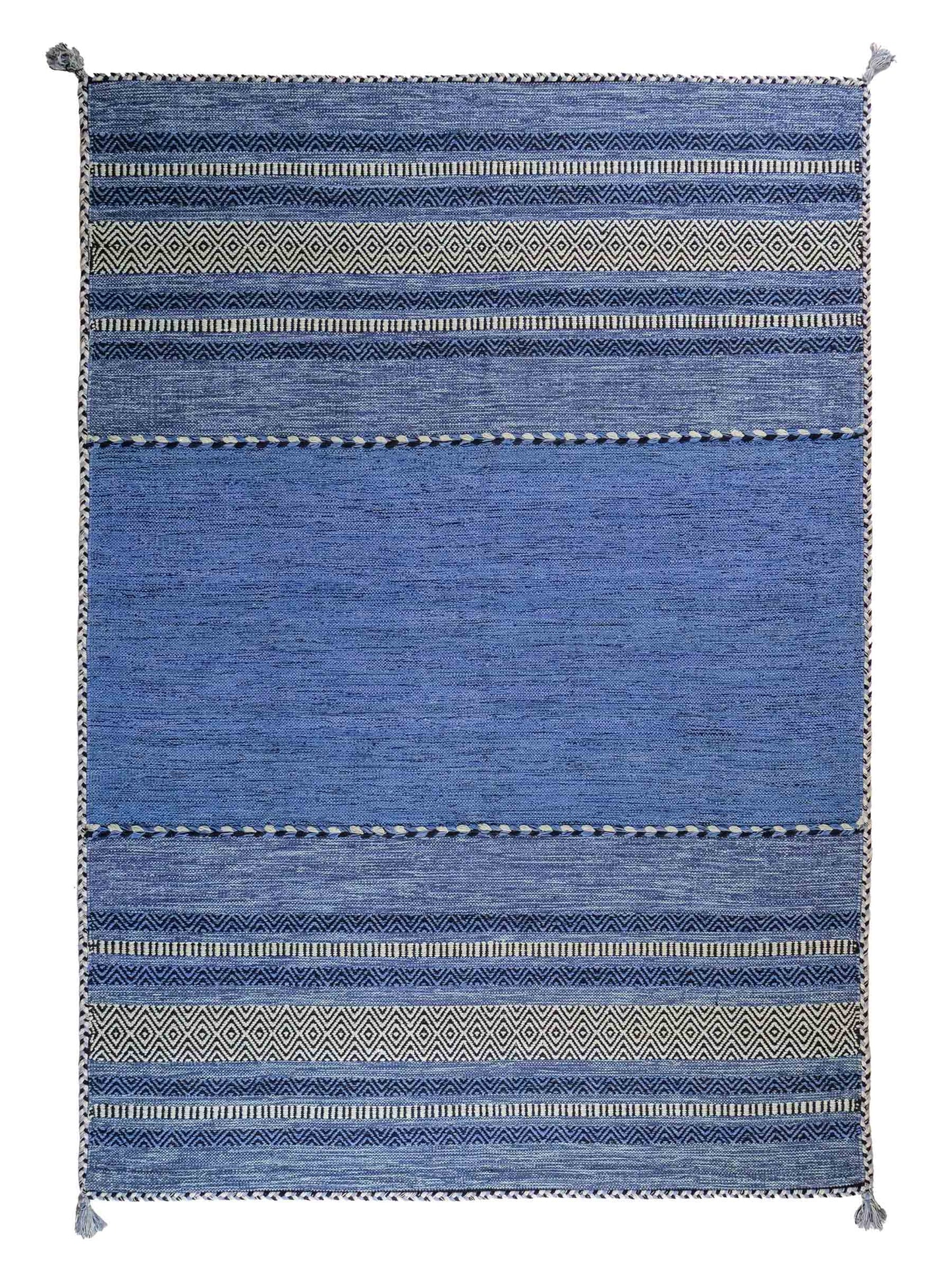 Handgewebter, moderner Indo Kelim Orientteppich von Khademi aus Baumwolle, blau. Geometrisches Design. Von Hand gewebt in Indien. Größe: 230x170cm. Teppichnummer: KB4-1688. Verkauf durch Jupiter Intl.