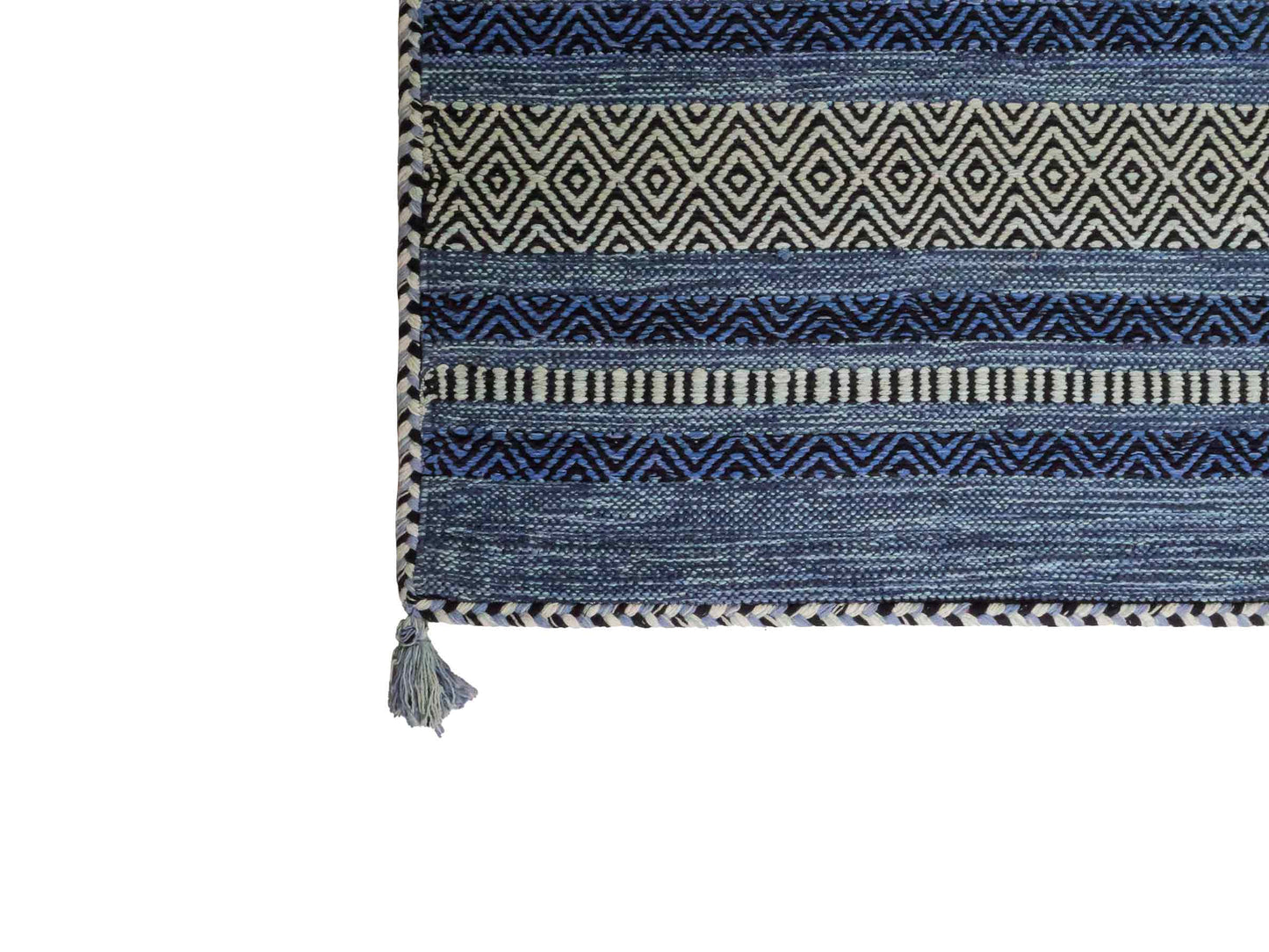 Handgewebter, moderner Indo Kelim Orientteppich von Khademi aus Baumwolle, blau. Geometrisches Design. Von Hand gewebt in Indien. Größe: 230x170cm. Teppichnummer: KB4-1688. Verkauf durch Jupiter Intl.