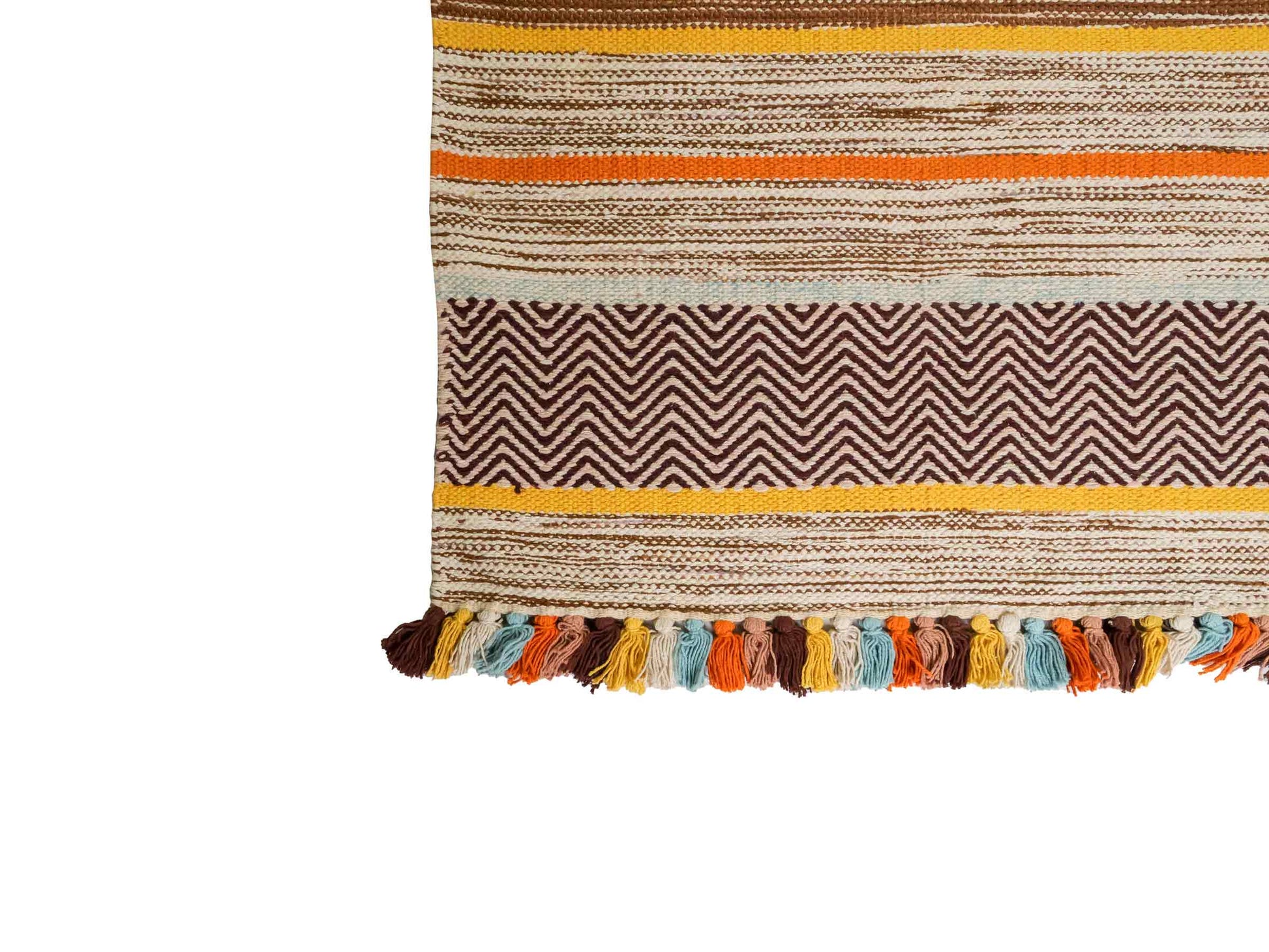 Handgewebter, moderner Indo Kelim Orientteppich von Khademi aus Baumwolle, braun, mehrfarbig. Geometrisches Design. Von Hand gewebt in Indien. Größe: 230x170cm. Teppichnummer: KB4-1686. Verkauf durch Jupiter Intl.