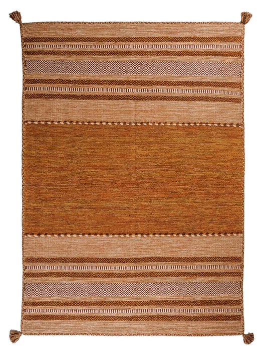 Handgewebter, moderner Indo Kelim Orientteppich von Khademi aus Baumwolle, braun. Geometrisches Design. Von Hand gewebt in Indien. Größe: 230x170cm. Teppichnummer: KB4-1692. Verkauf durch Jupiter Intl.