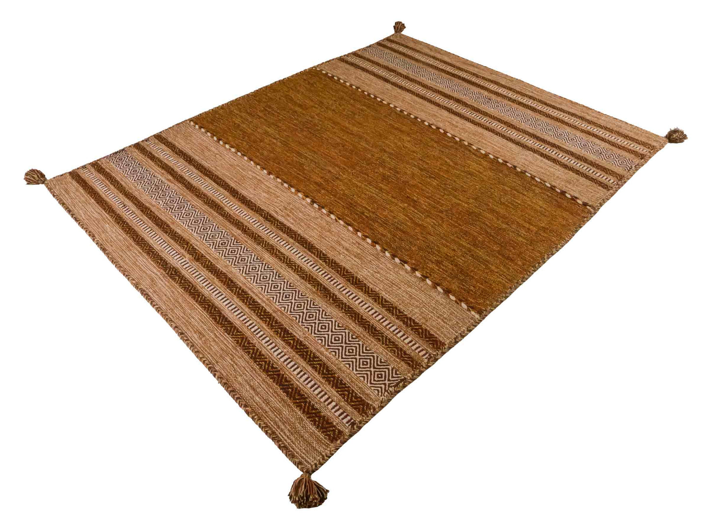 Handgewebter, moderner Indo Kelim Orientteppich von Khademi aus Baumwolle, braun. Geometrisches Design. Von Hand gewebt in Indien. Größe: 230x170cm. Teppichnummer: KB4-1692. Verkauf durch Jupiter Intl.