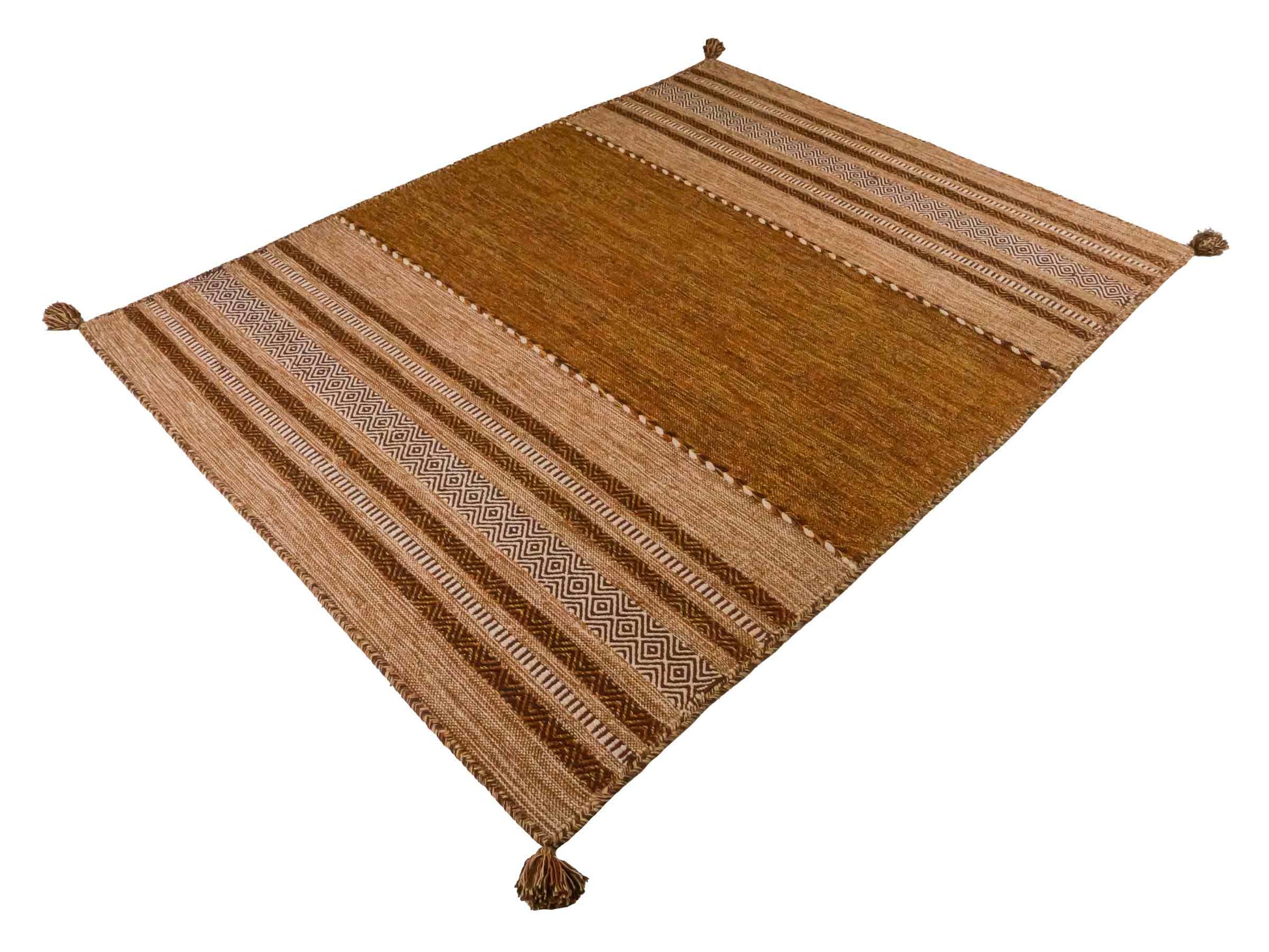 Handgewebter, moderner Indo Kelim Orientteppich von Khademi aus Baumwolle, braun. Geometrisches Design. Von Hand gewebt in Indien. Größe: 230x170cm. Teppichnummer: KB4-1692. Verkauf durch Jupiter Intl.