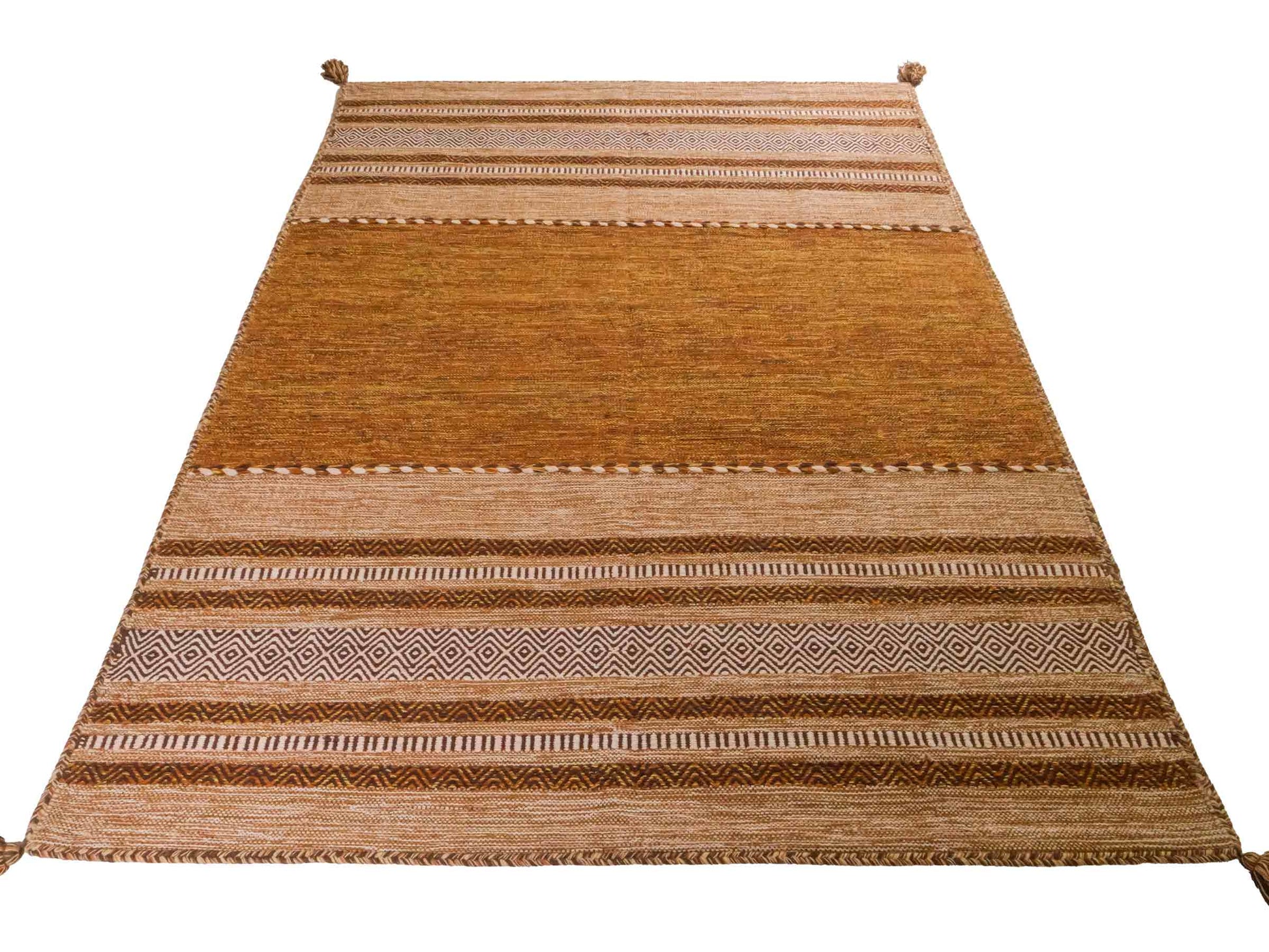 Handgewebter, moderner Indo Kelim Orientteppich von Khademi aus Baumwolle, braun. Geometrisches Design. Von Hand gewebt in Indien. Größe: 230x170cm. Teppichnummer: KB4-1692. Verkauf durch Jupiter Intl.