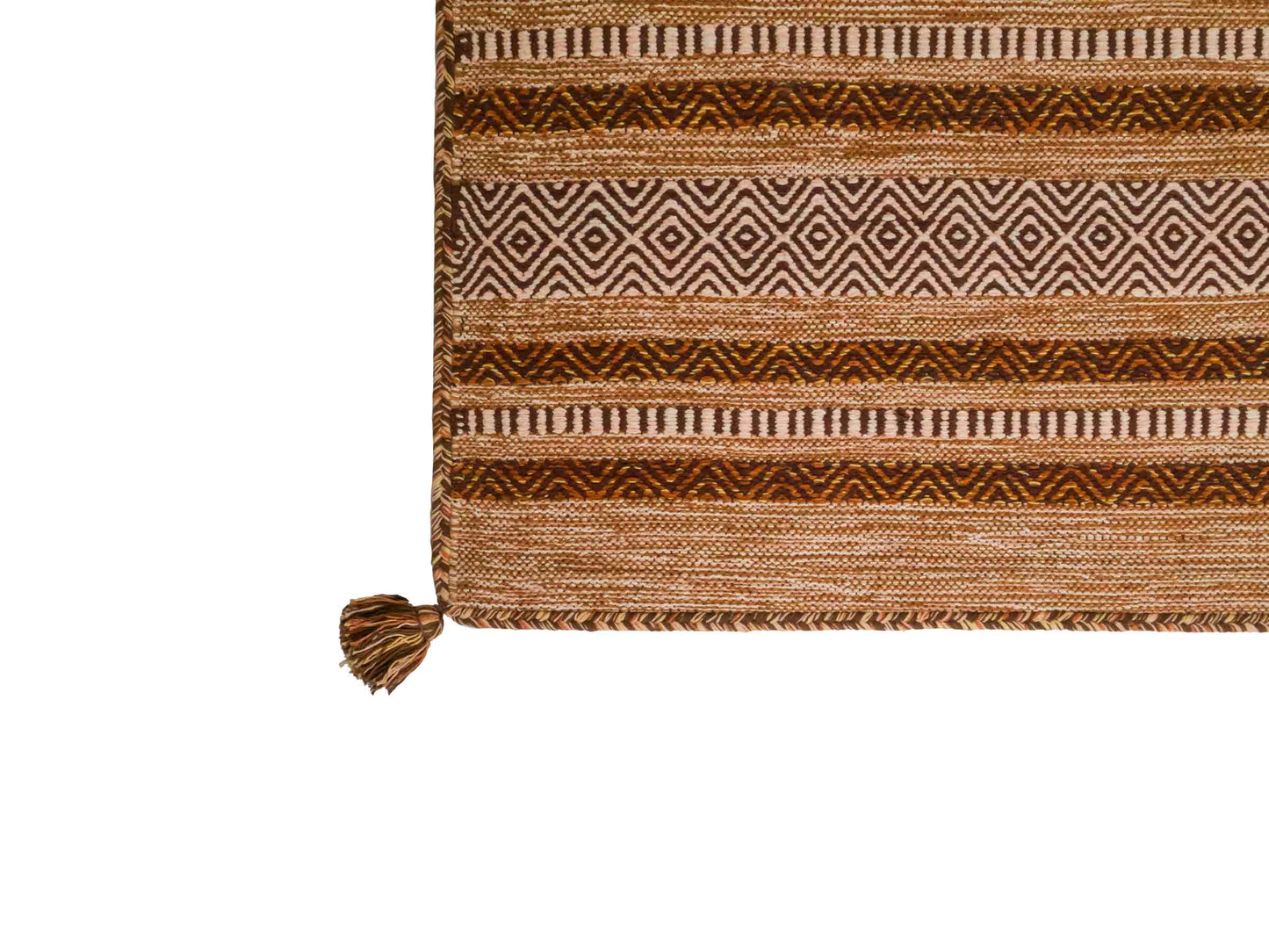 Handgewebter, moderner Indo Kelim Orientteppich von Khademi aus Baumwolle, braun. Geometrisches Design. Von Hand gewebt in Indien. Größe: 230x170cm. Teppichnummer: KB4-1692. Verkauf durch Jupiter Intl.