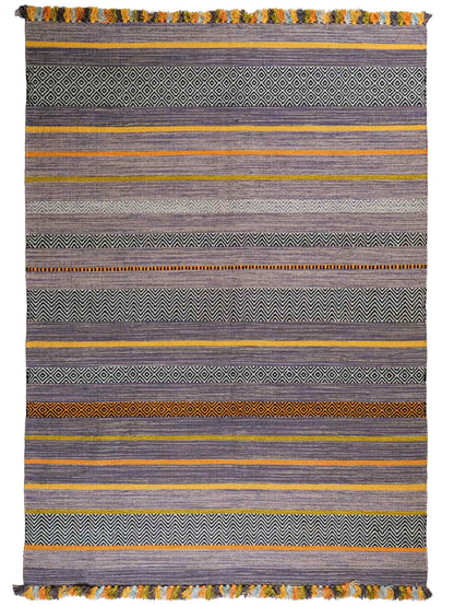 Handgewebter, moderner Indo Kelim Orientteppich von Khademi aus Baumwolle, navy, mehrfarbig. Geometrisches Design. Von Hand gewebt in Indien. Größe: 230x170cm. Teppichnummer: KB4-1682. Verkauf durch Jupiter Intl.