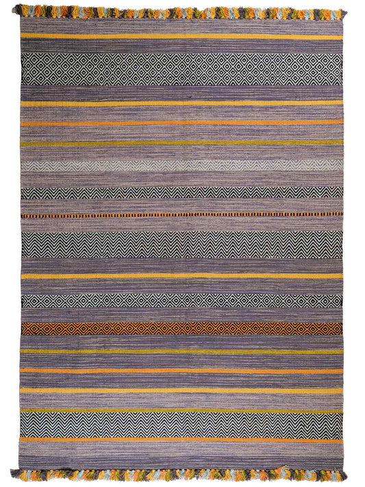 Handgewebter, moderner Indo Kelim Orientteppich von Khademi aus Baumwolle, navy, mehrfarbig. Geometrisches Design. Von Hand gewebt in Indien. Größe: 230x170cm. Teppichnummer: KB4-1682. Verkauf durch Jupiter Intl.