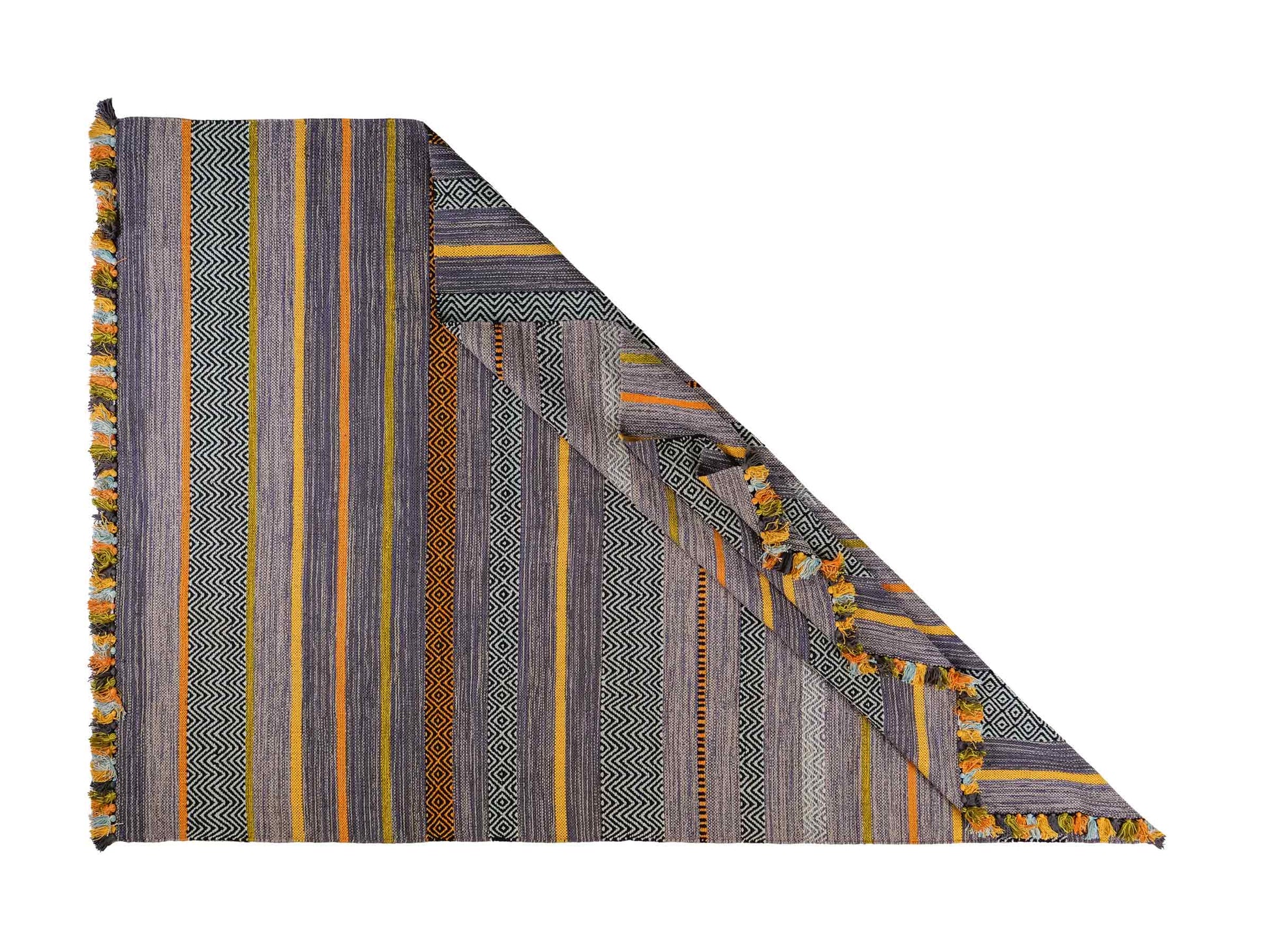 Handgewebter, moderner Indo Kelim Orientteppich von Khademi aus Baumwolle, navy, mehrfarbig. Geometrisches Design. Von Hand gewebt in Indien. Größe: 230x170cm. Teppichnummer: KB4-1682. Verkauf durch Jupiter Intl.