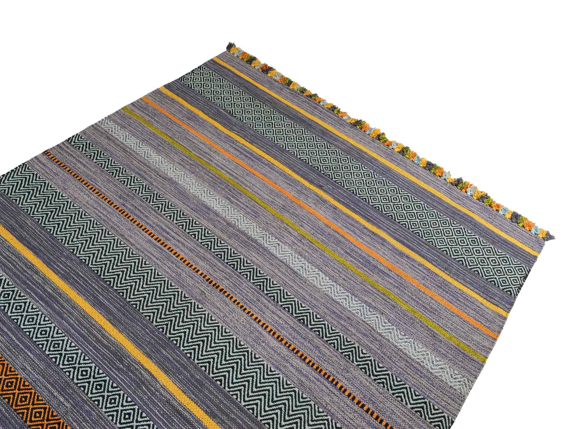 Handgewebter, moderner Indo Kelim Orientteppich von Khademi aus Baumwolle, navy, mehrfarbig. Geometrisches Design. Von Hand gewebt in Indien. Größe: 230x170cm. Teppichnummer: KB4-1682. Verkauf durch Jupiter Intl.