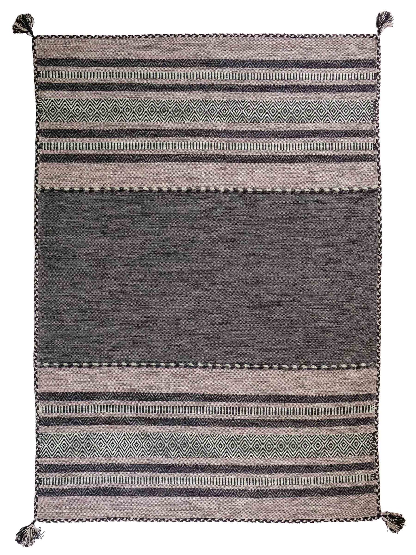 Handgewebter, moderner Indo Kelim Orientteppich von Khademi aus Baumwolle, navy. Geometrisches Design. Von Hand gewebt in Indien. Größe: 230x170cm. Teppichnummer: KB4-1687. Verkauf durch Jupiter Intl.